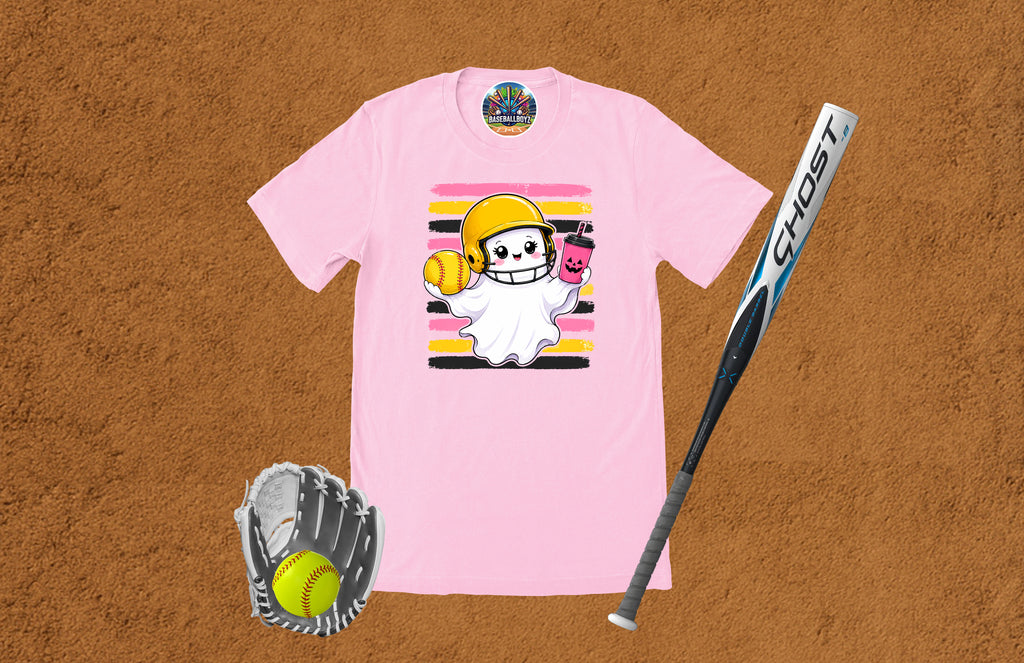 Softball Ghost Halloween Graphic T-Shirt