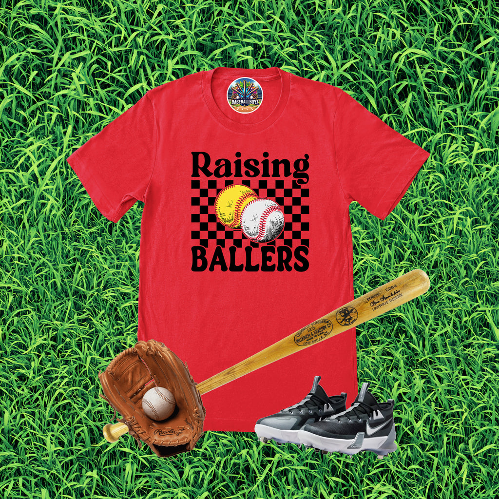 Raising Ballers Baseball Softball Checkered T-Shirt