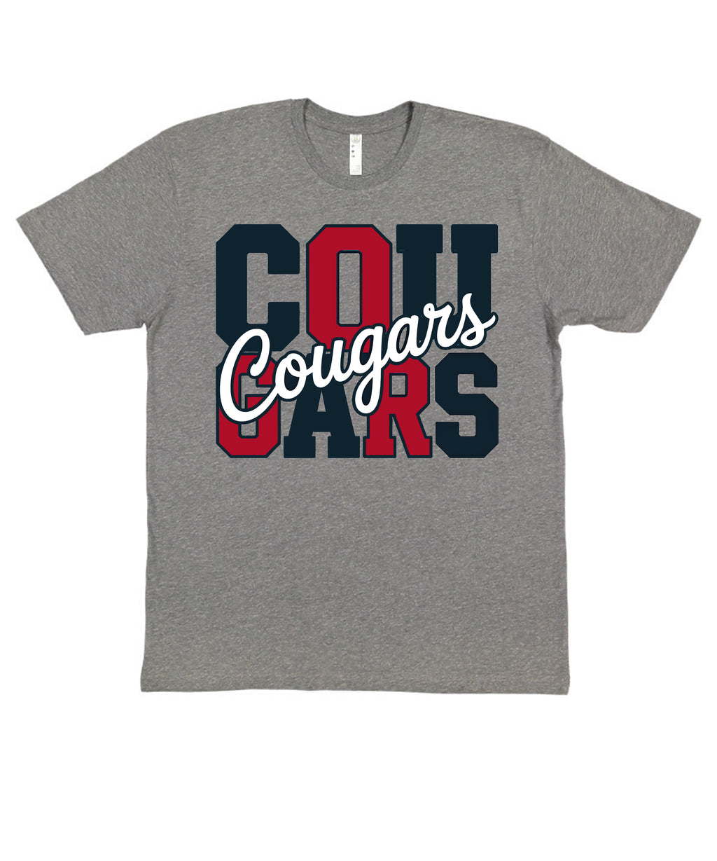 Cougars Block Cursive Text Team Graphic T-Shirt