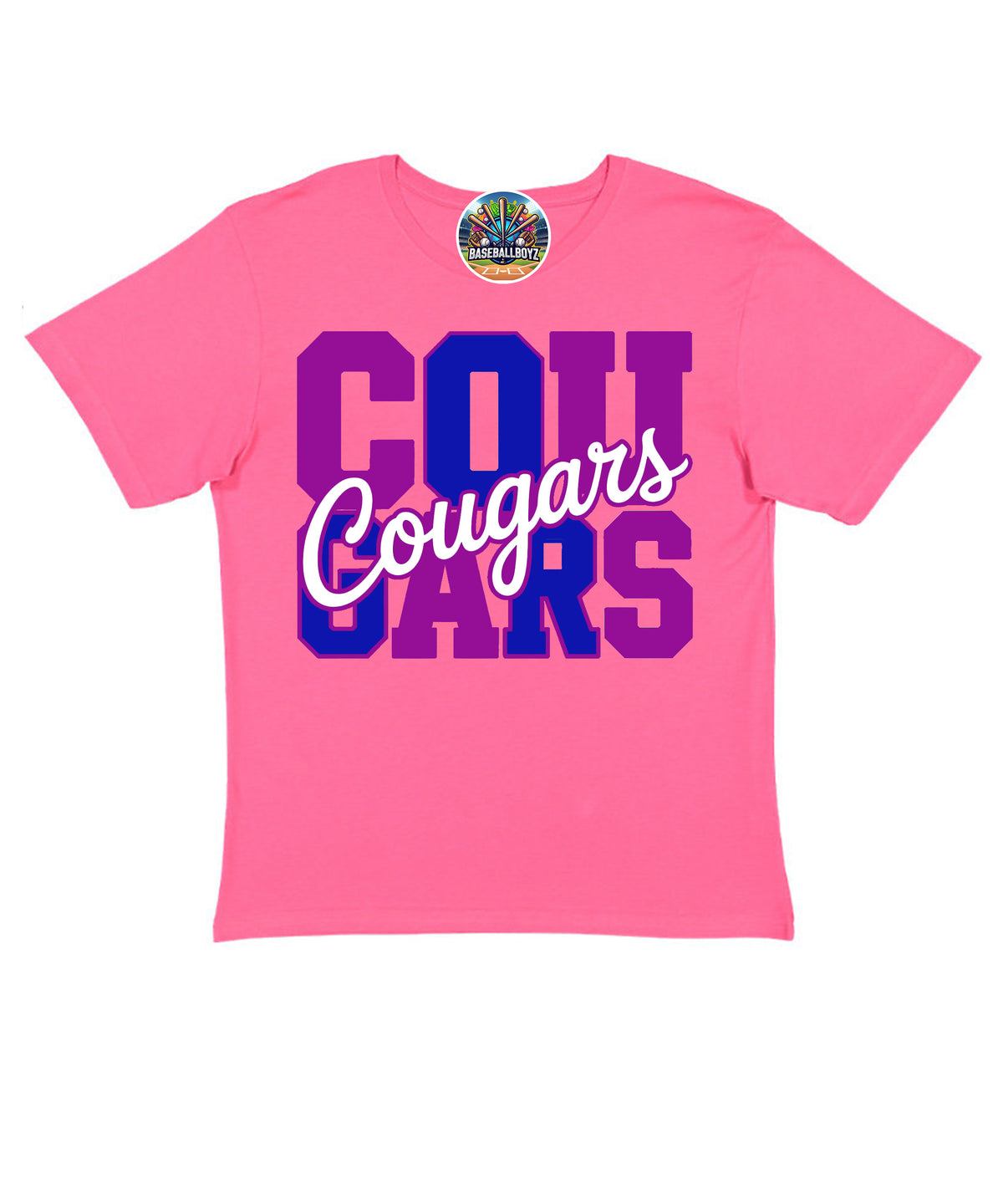 Cougars Block Cursive Text Team Graphic T-Shirt
