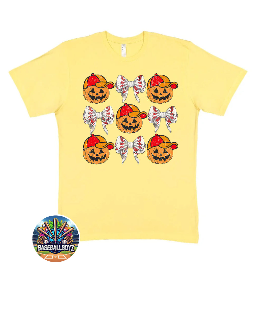 Baseball Pumpkins Coquette Bows Halloween Graphic T-Shirt