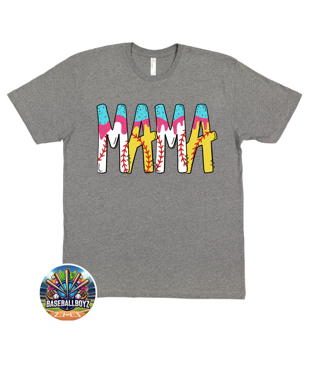 Mama Baseball Softball Ice Cream Drip Checkered T-Shirt