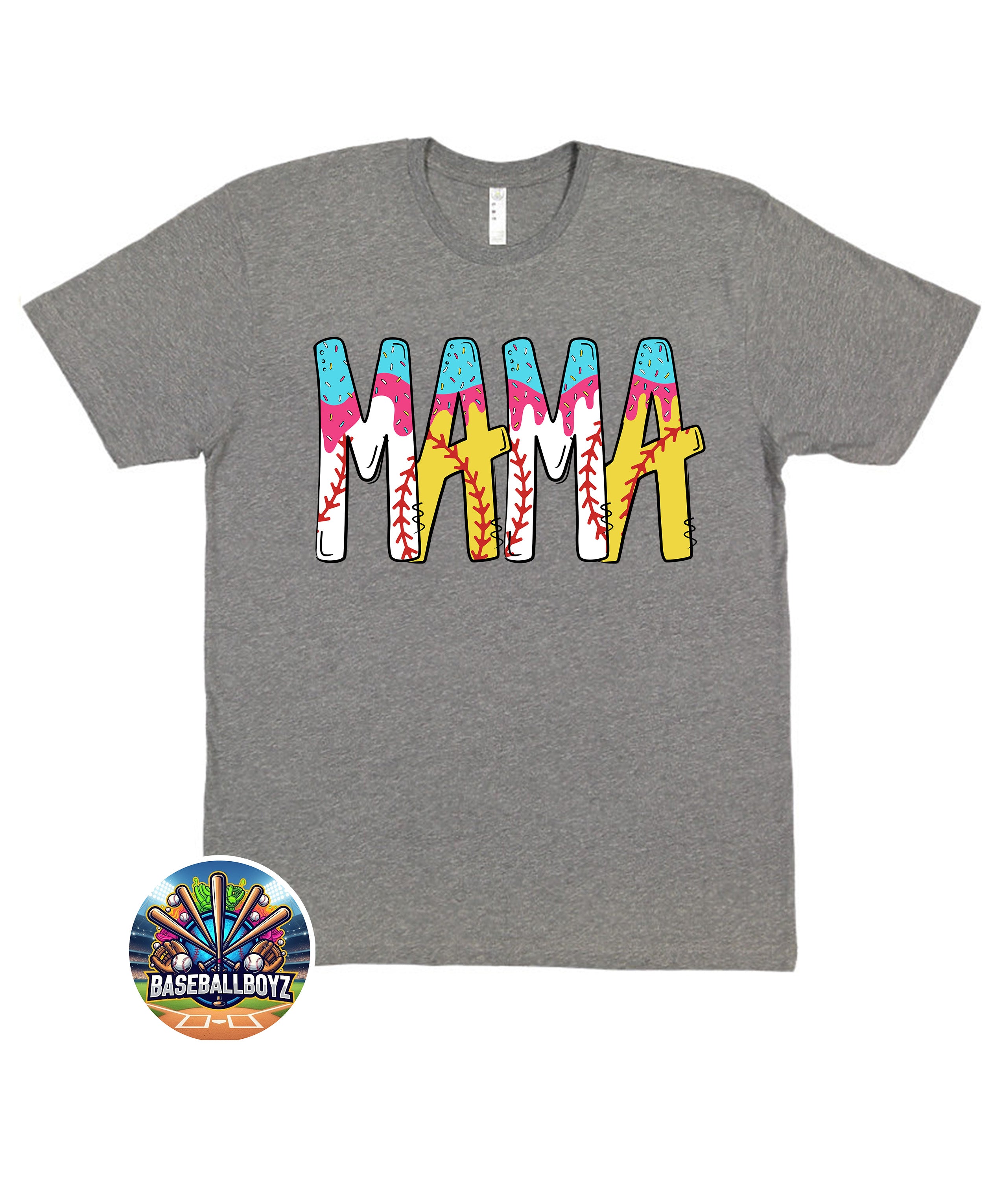 Mama Baseball Softball Ice Cream Drip Checkered T-Shirt