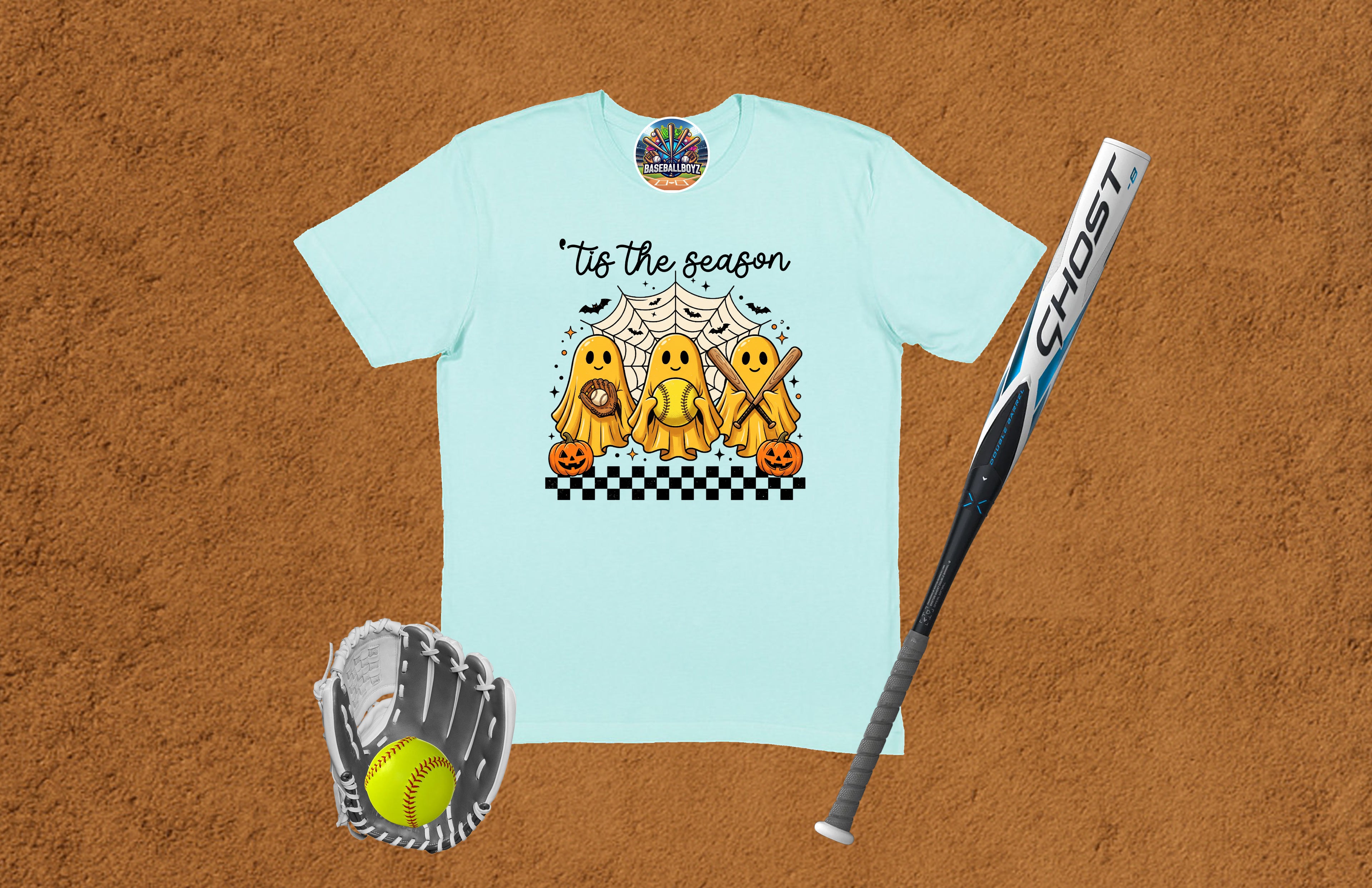 Tis The Season Softball Ghost Halloween Graphic T-Shirt