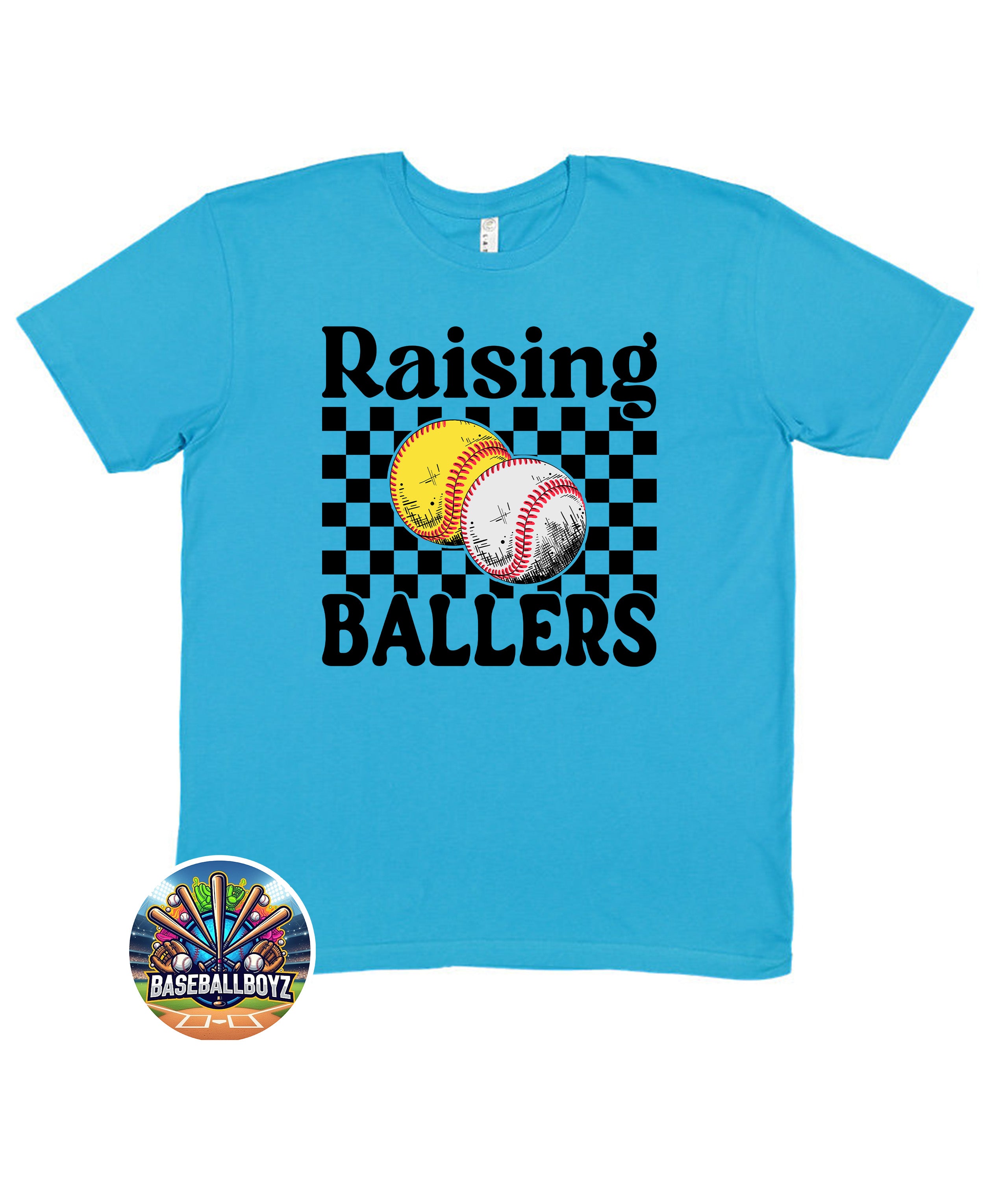 Raising Ballers Baseball Softball Checkered T-Shirt