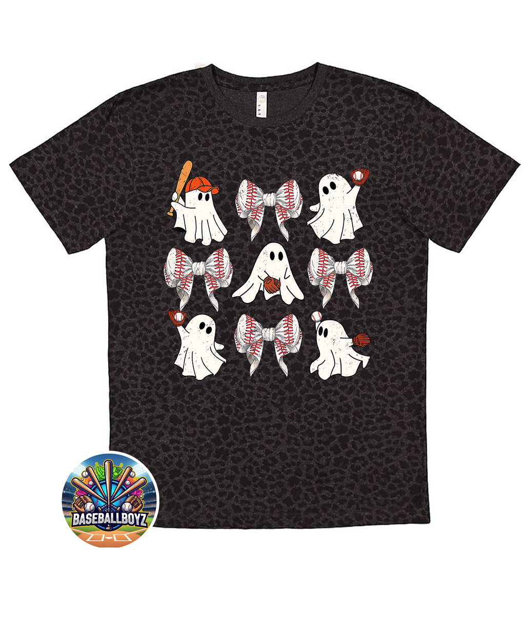 Baseball Ghosts Coquette Bows Halloween Graphic T-Shirt