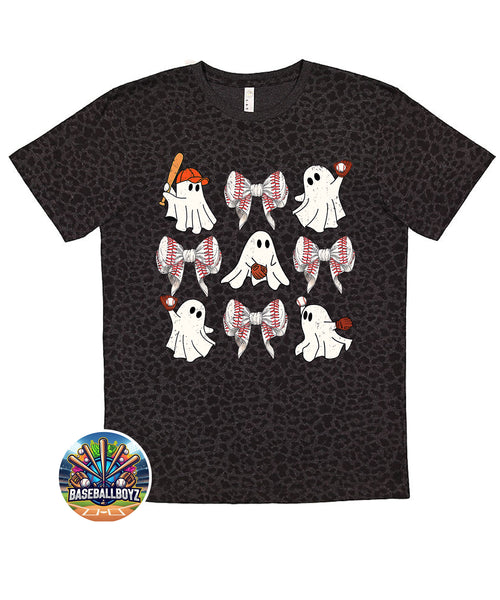 Baseball Ghosts Coquette Bows Halloween Graphic T-Shirt