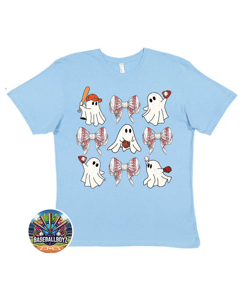 Baseball Ghosts Coquette Bows Halloween Graphic T-Shirt