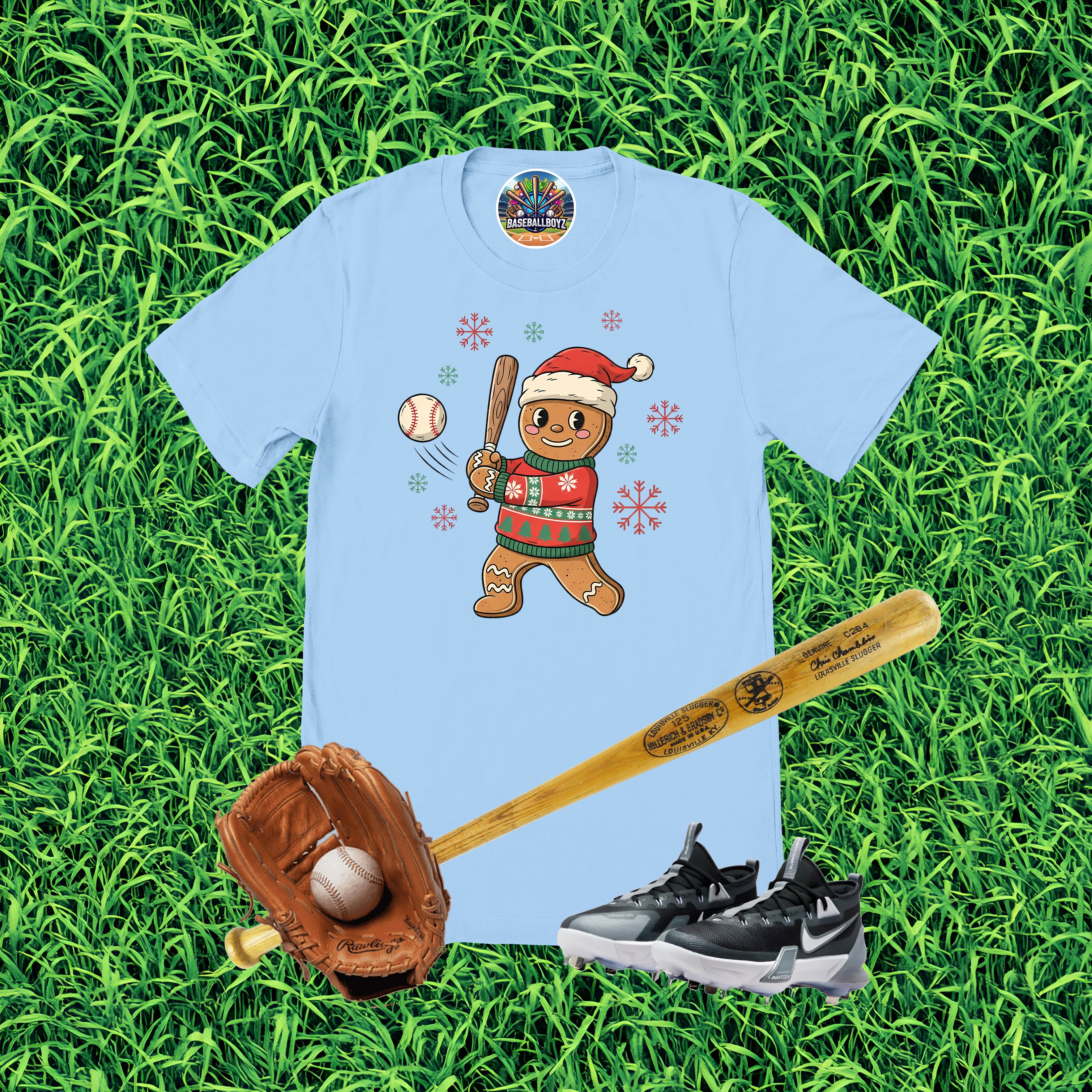 Gingerbread Baseball Christmas Graphic T-Shirt