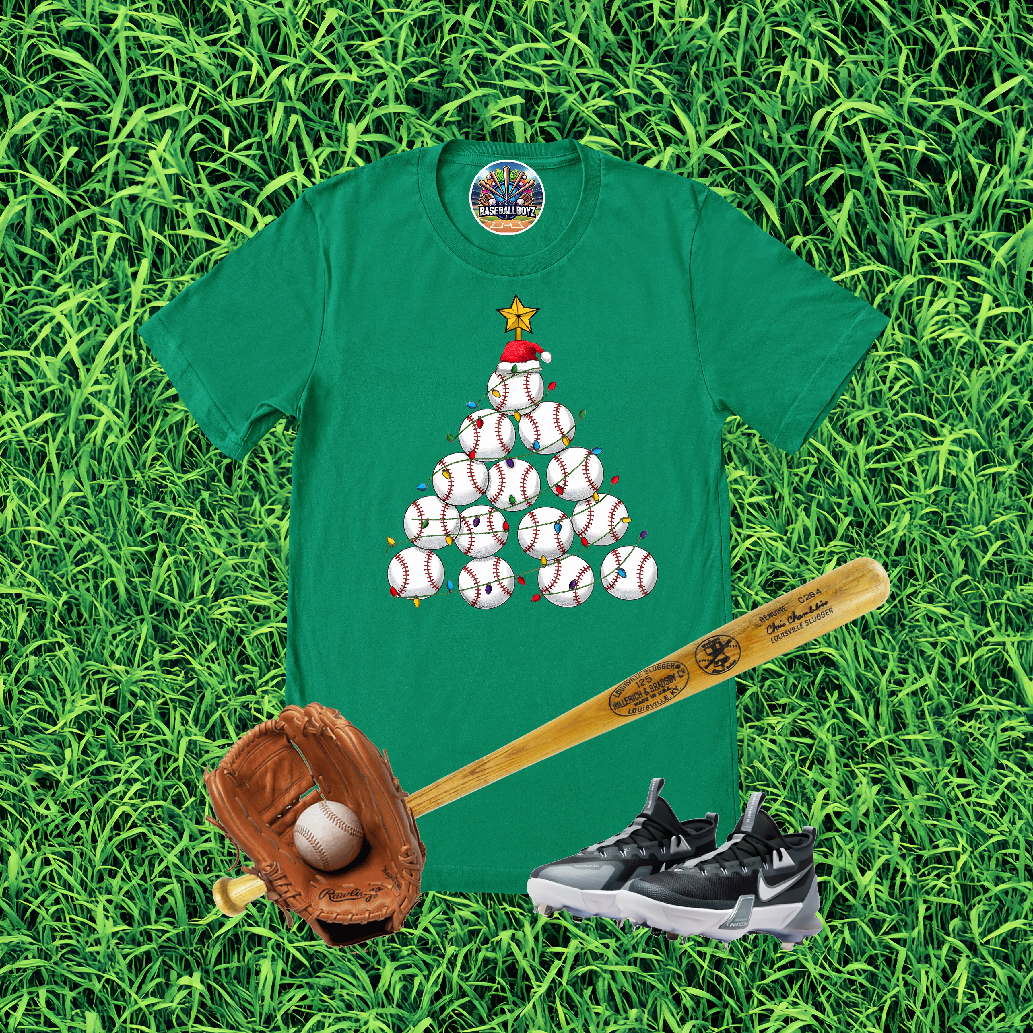 Baseball Christmas Tree Graphic T-Shirt