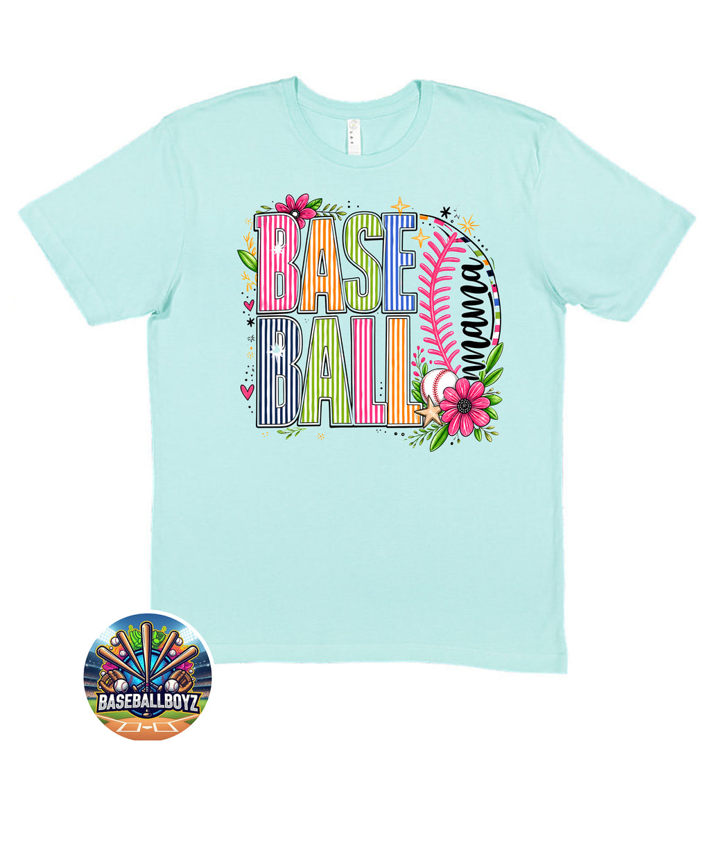 Colorful Striped Baseball Mama Graphic T-Shirt