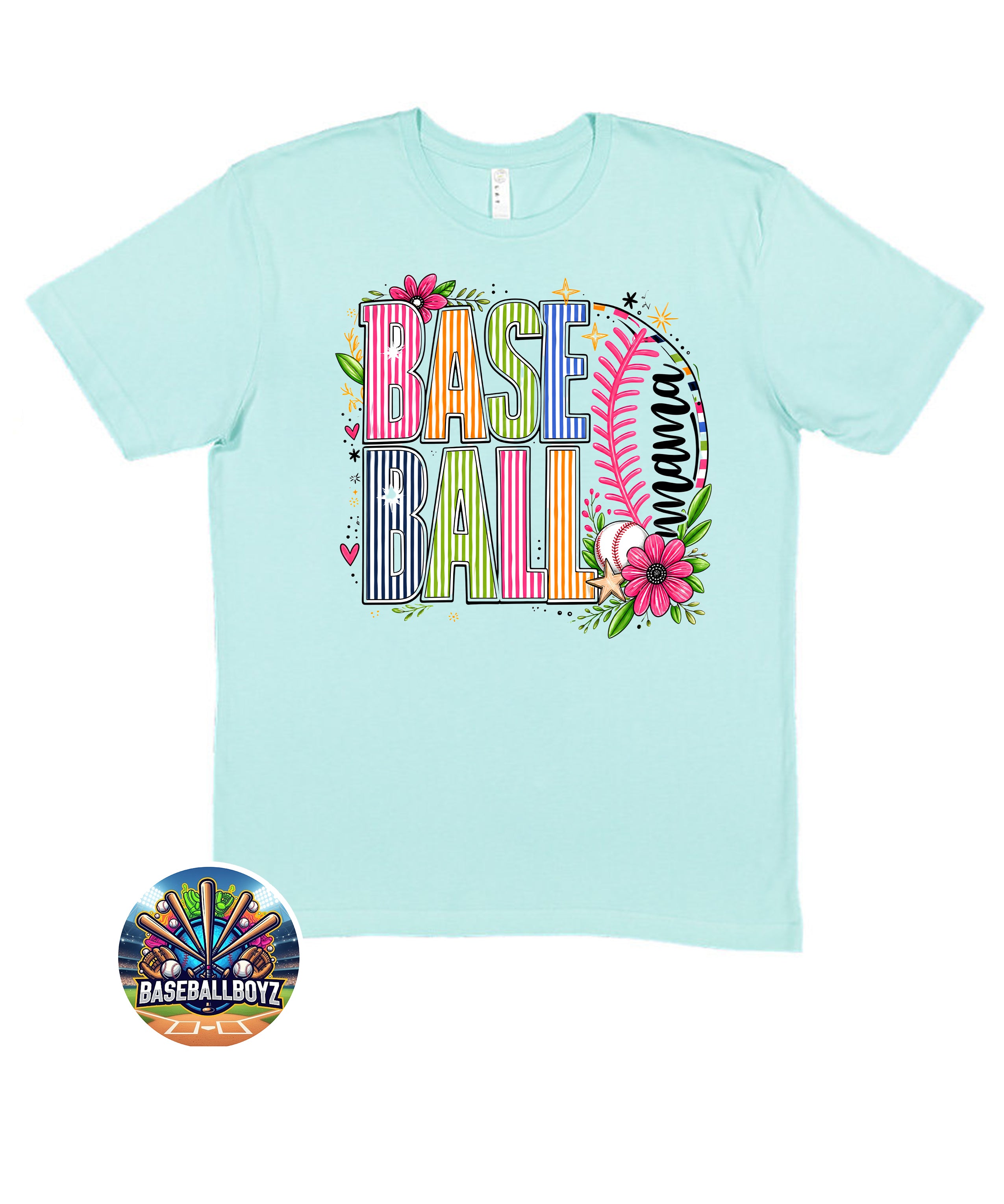 Colorful Striped Baseball Mama Graphic T-Shirt