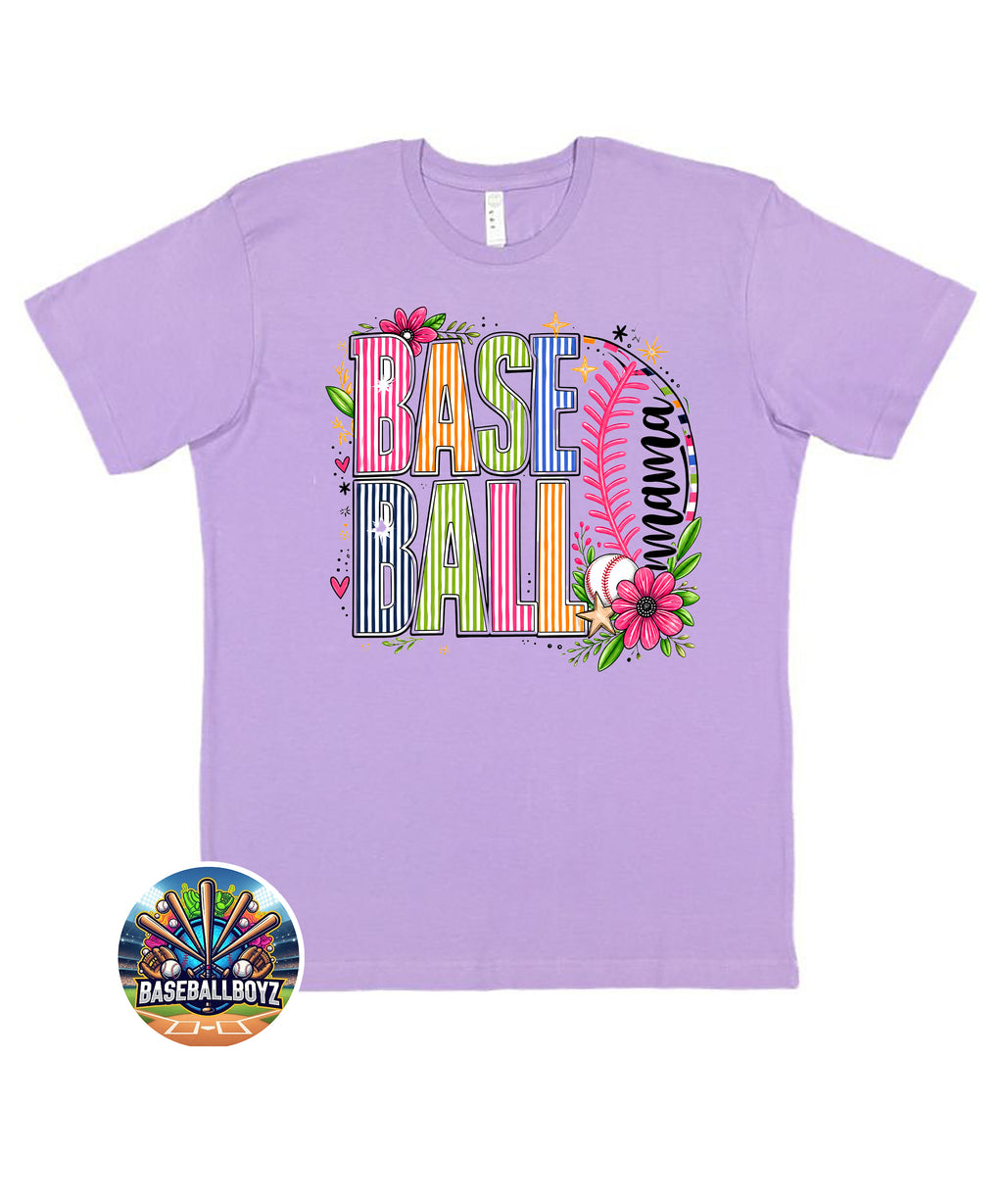 Colorful Striped Baseball Mama Graphic T-Shirt