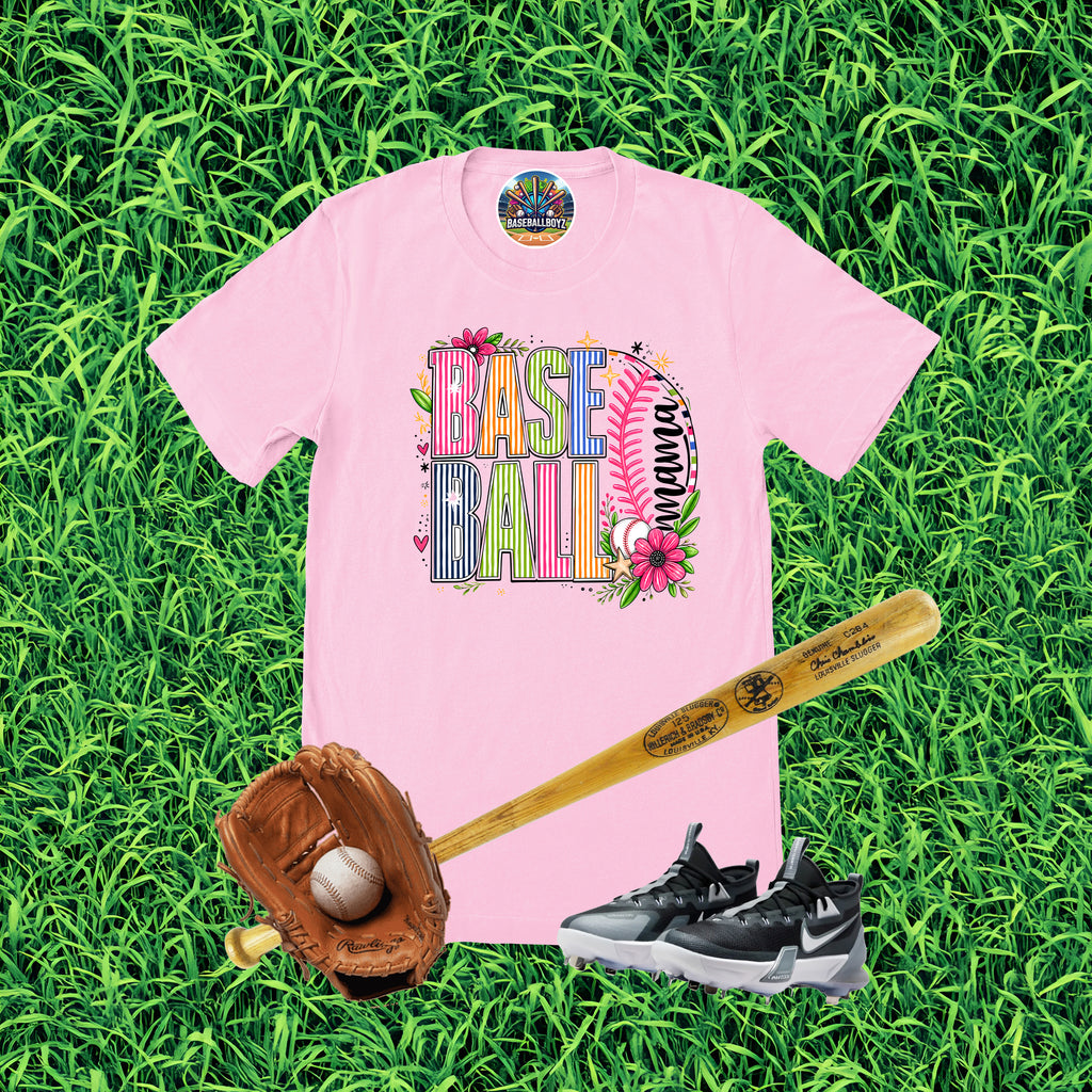 Colorful Striped Baseball Mama Graphic T-Shirt