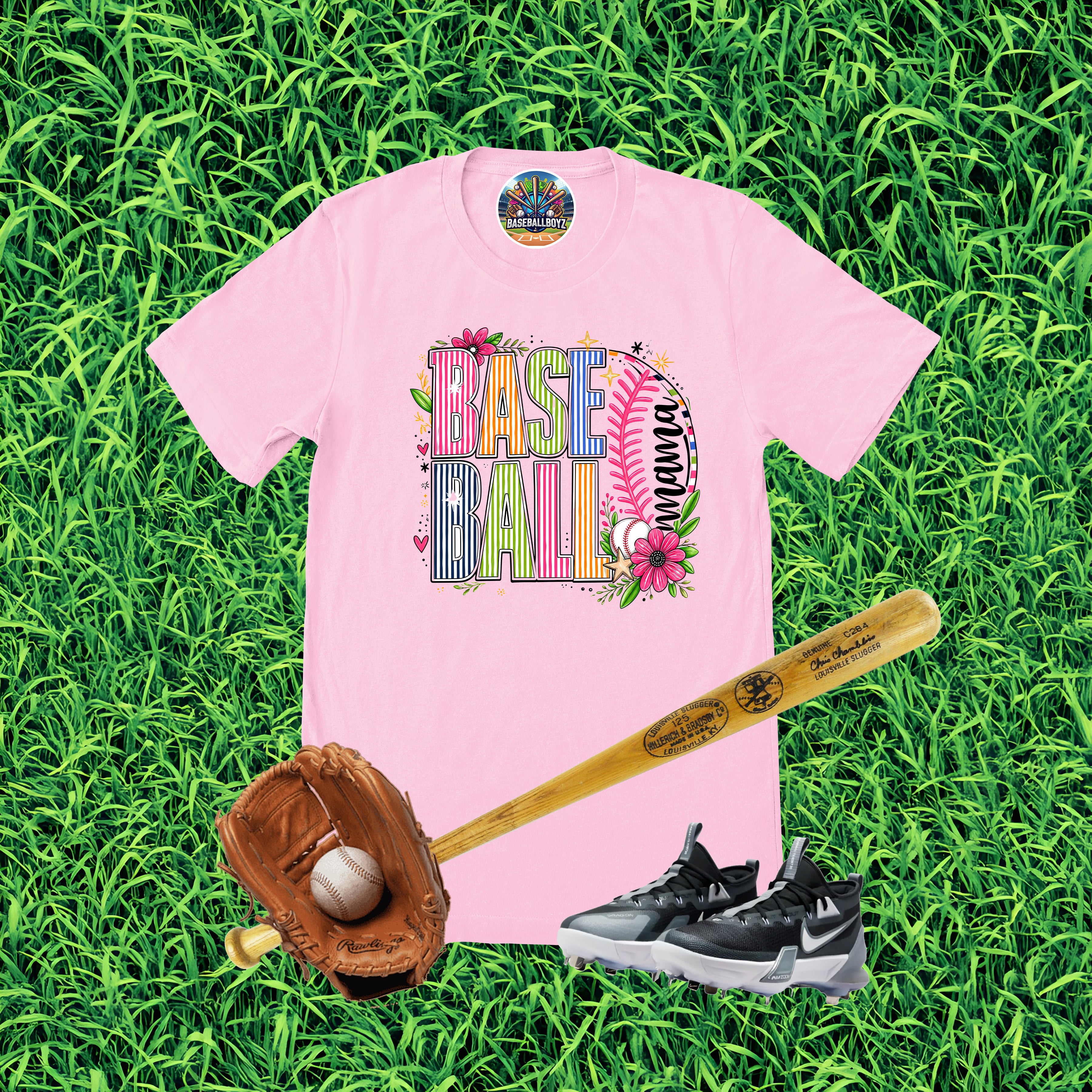 Colorful Striped Baseball Mama Graphic T-Shirt