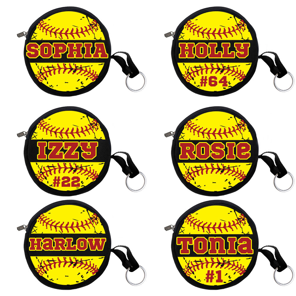 Custom Circle Softball Zipper Pouch