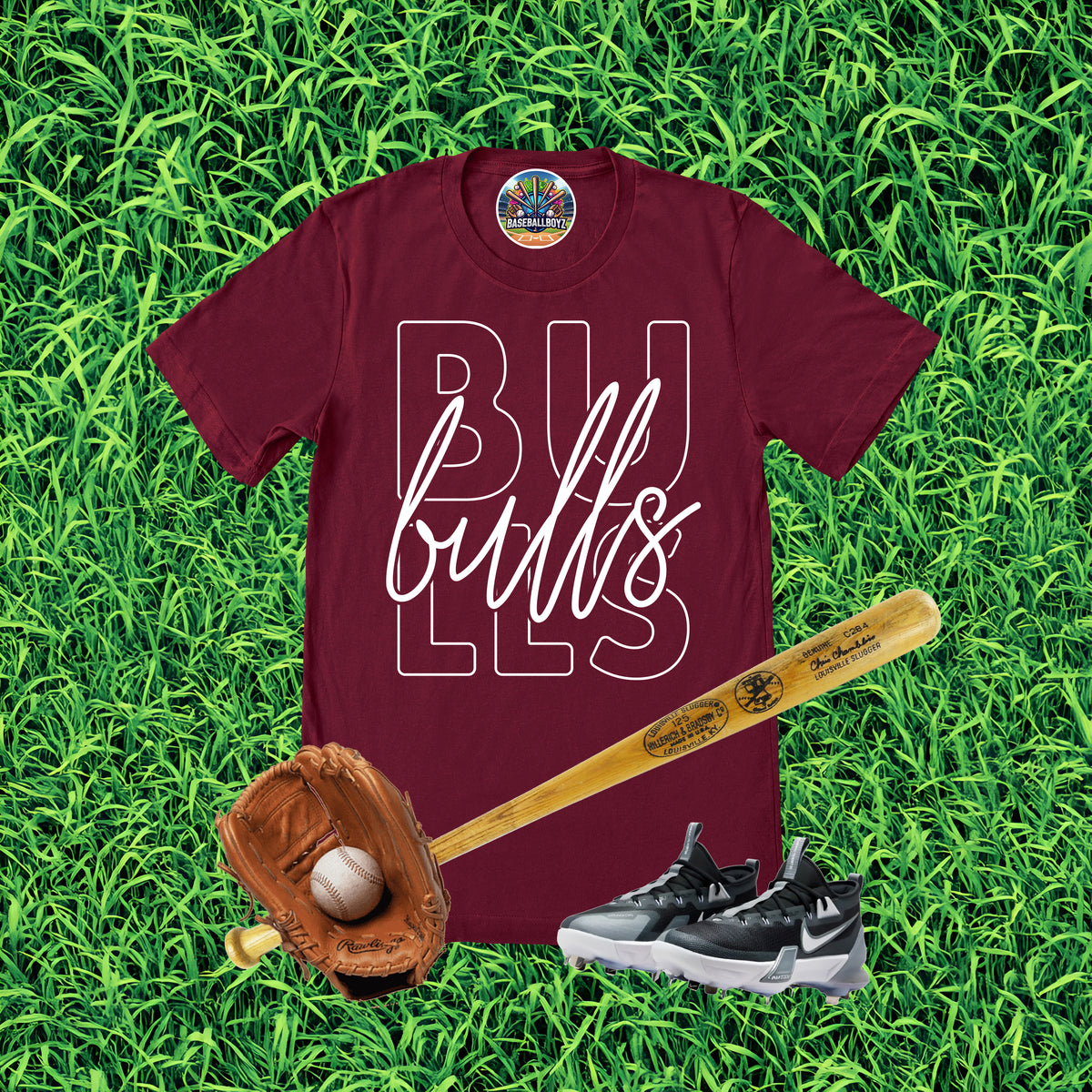 Bold Bulls Script Design Team Graphic T-Shirt