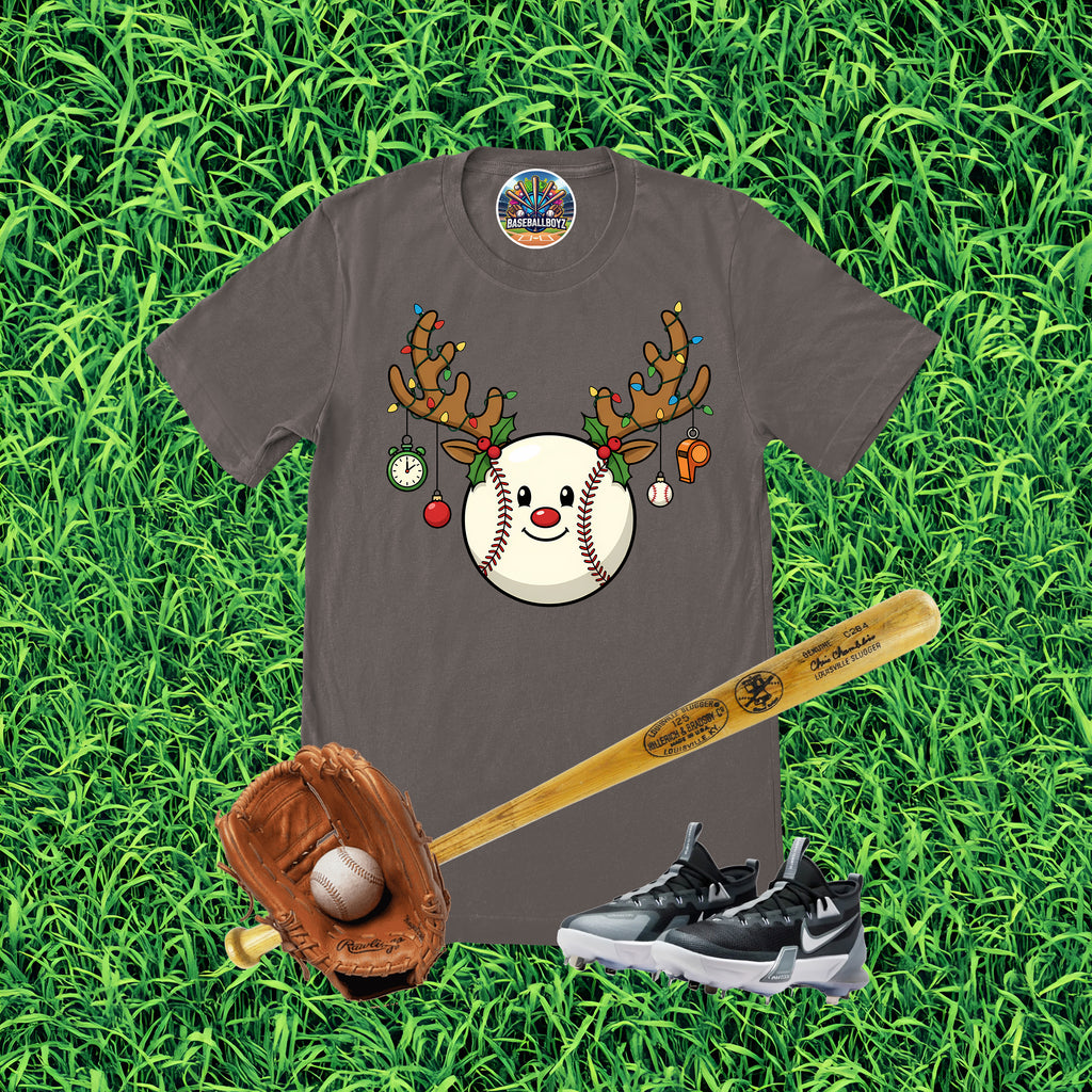 Baseball with Antlers Christmas Graphic T-Shirt