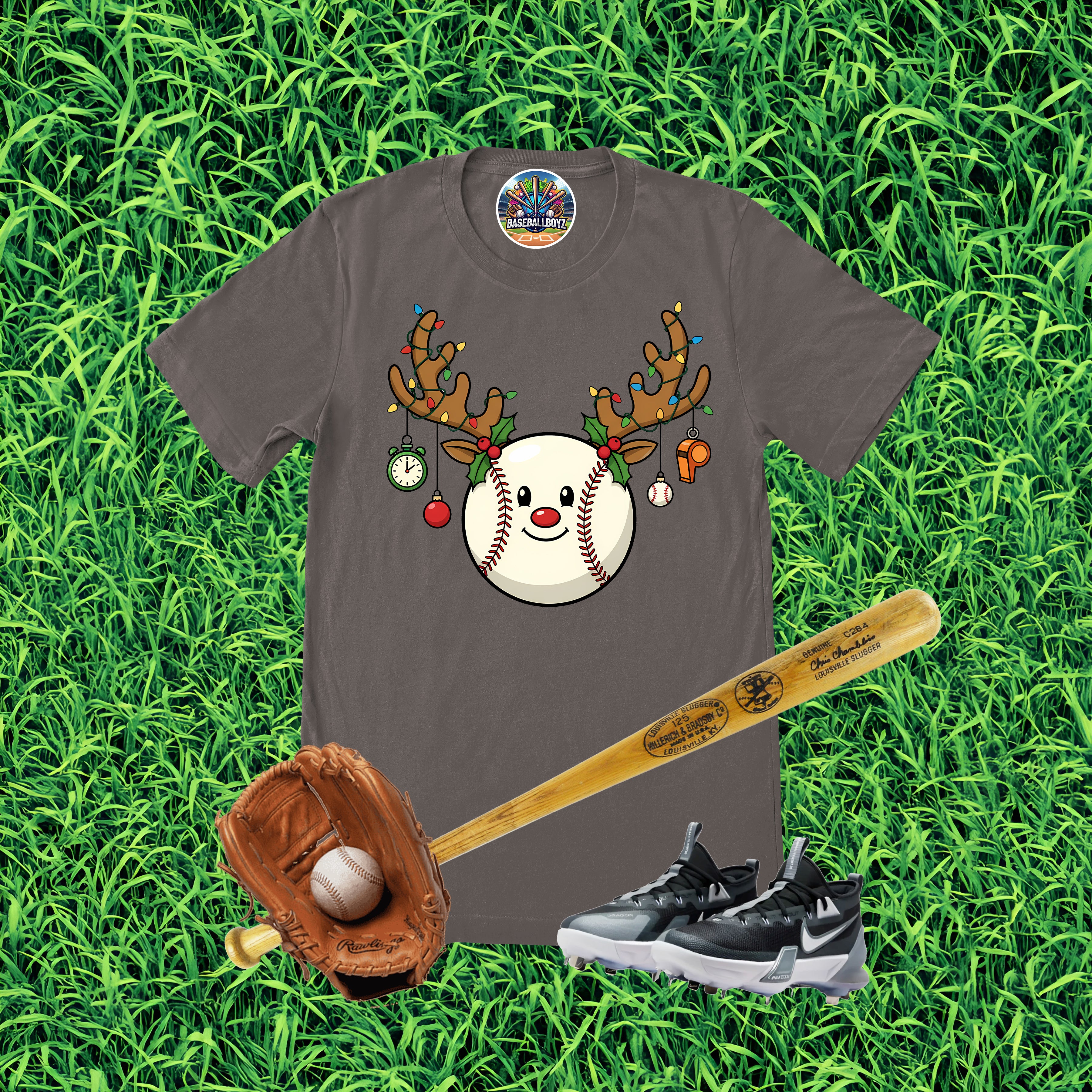 Baseball with Antlers Christmas Graphic T-Shirt