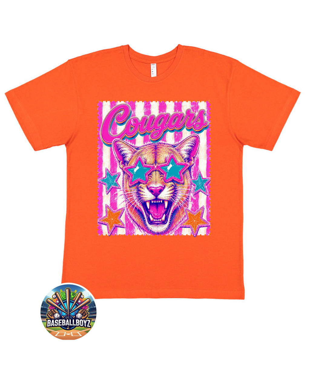 Colorful Cougars Star Sunglasses Team Graphic T-Shirt