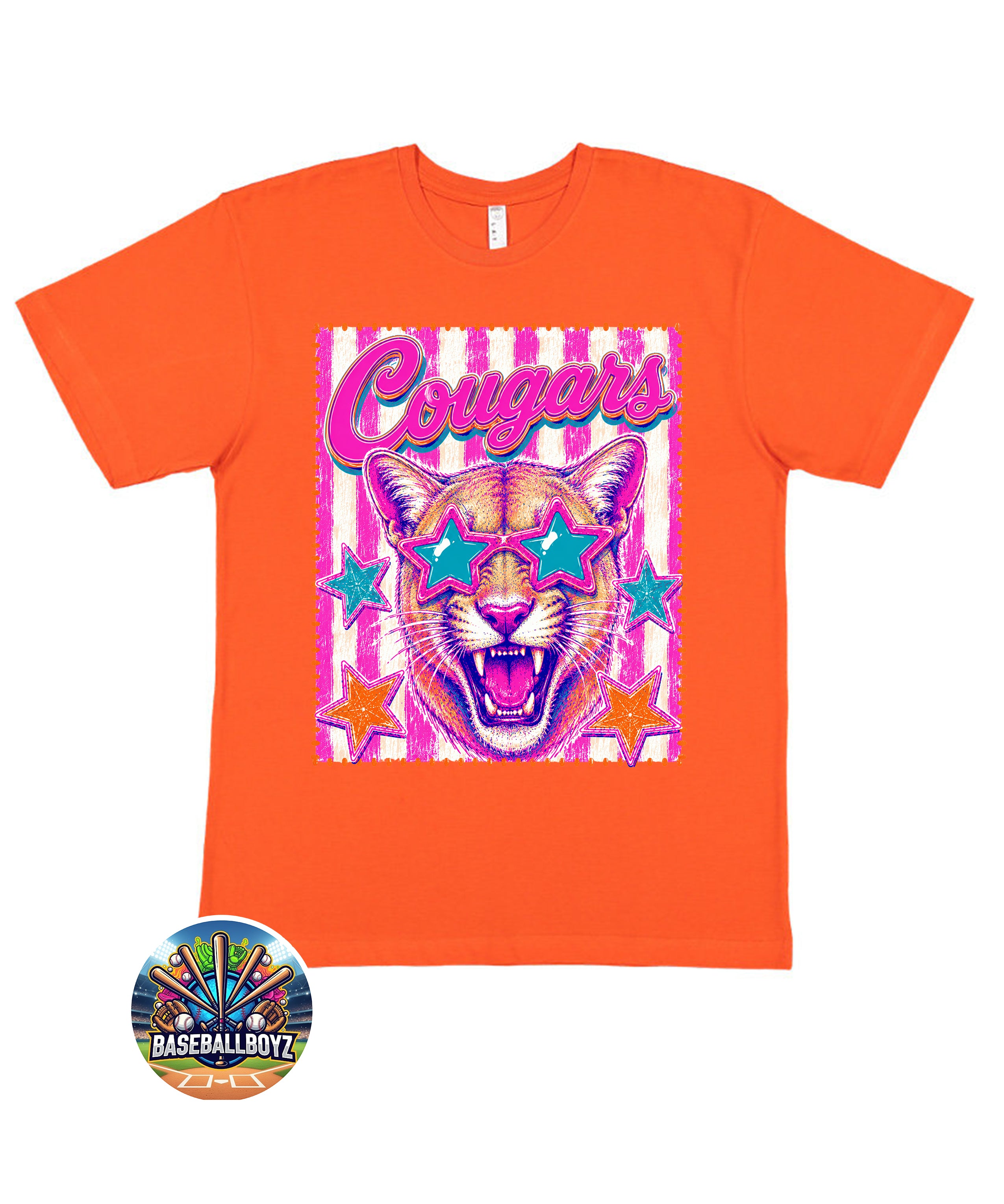 Colorful Cougars Star Sunglasses Team Graphic T-Shirt