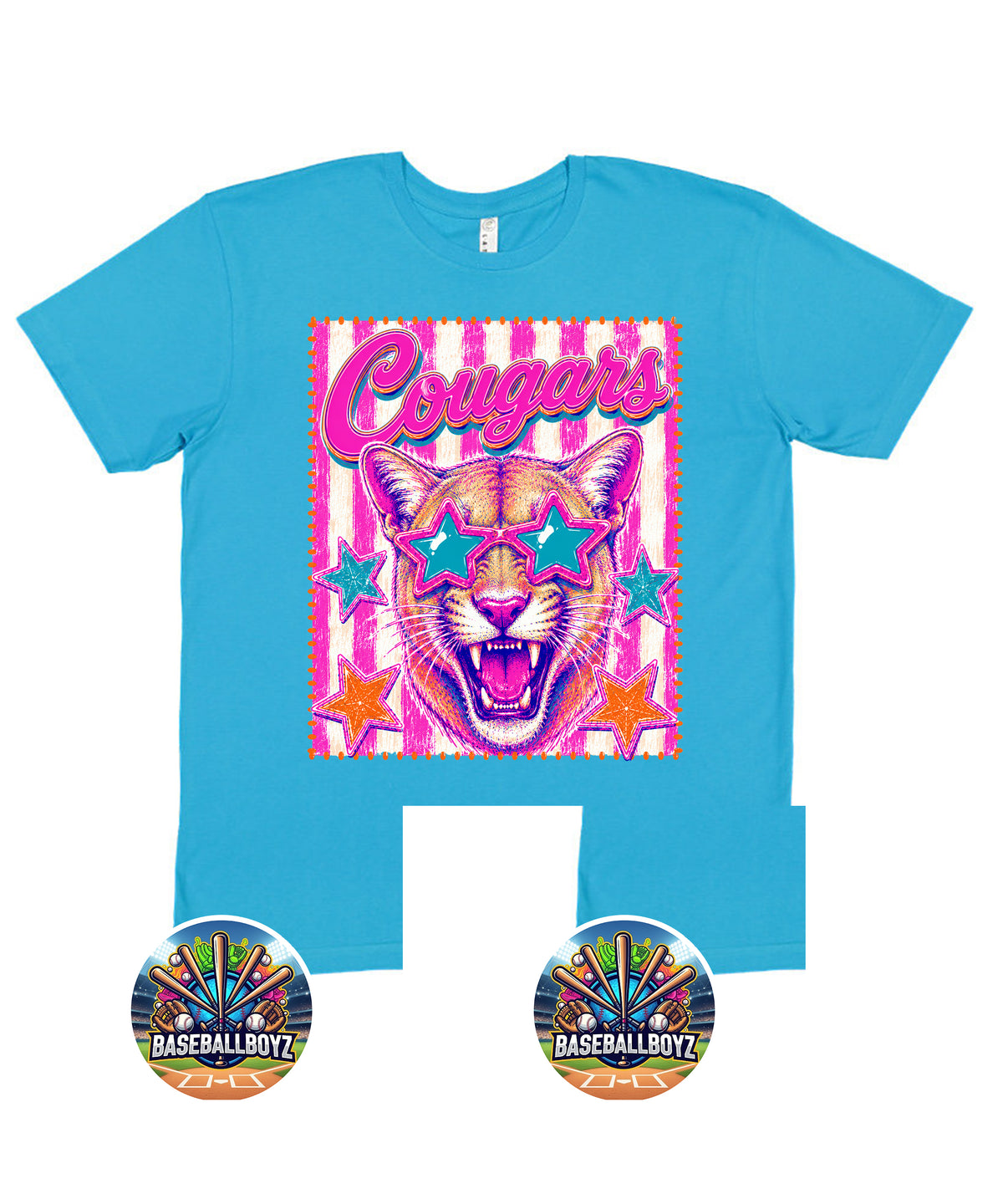 Colorful Cougars Star Sunglasses Team Graphic T-Shirt
