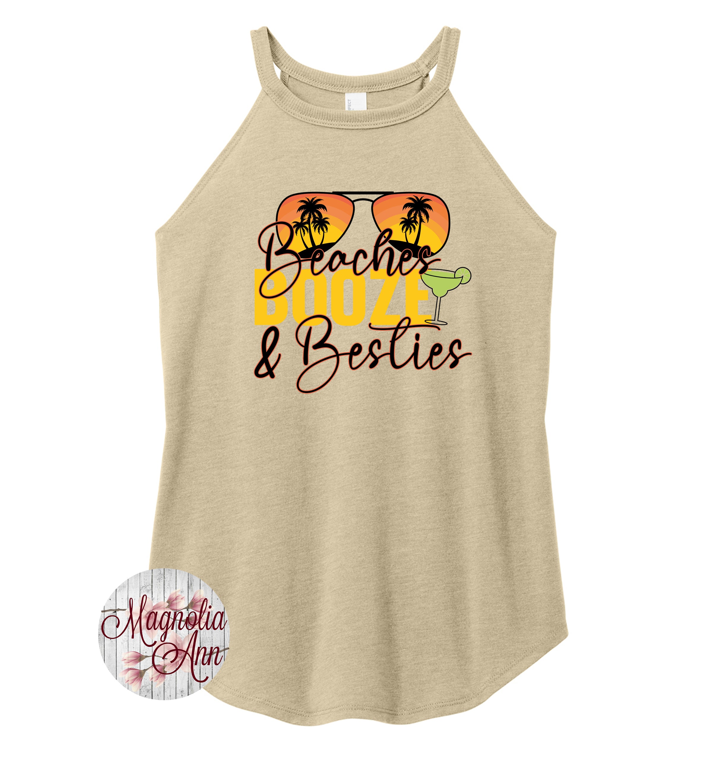 Beaches Booze and Besties Rocker Tank Top