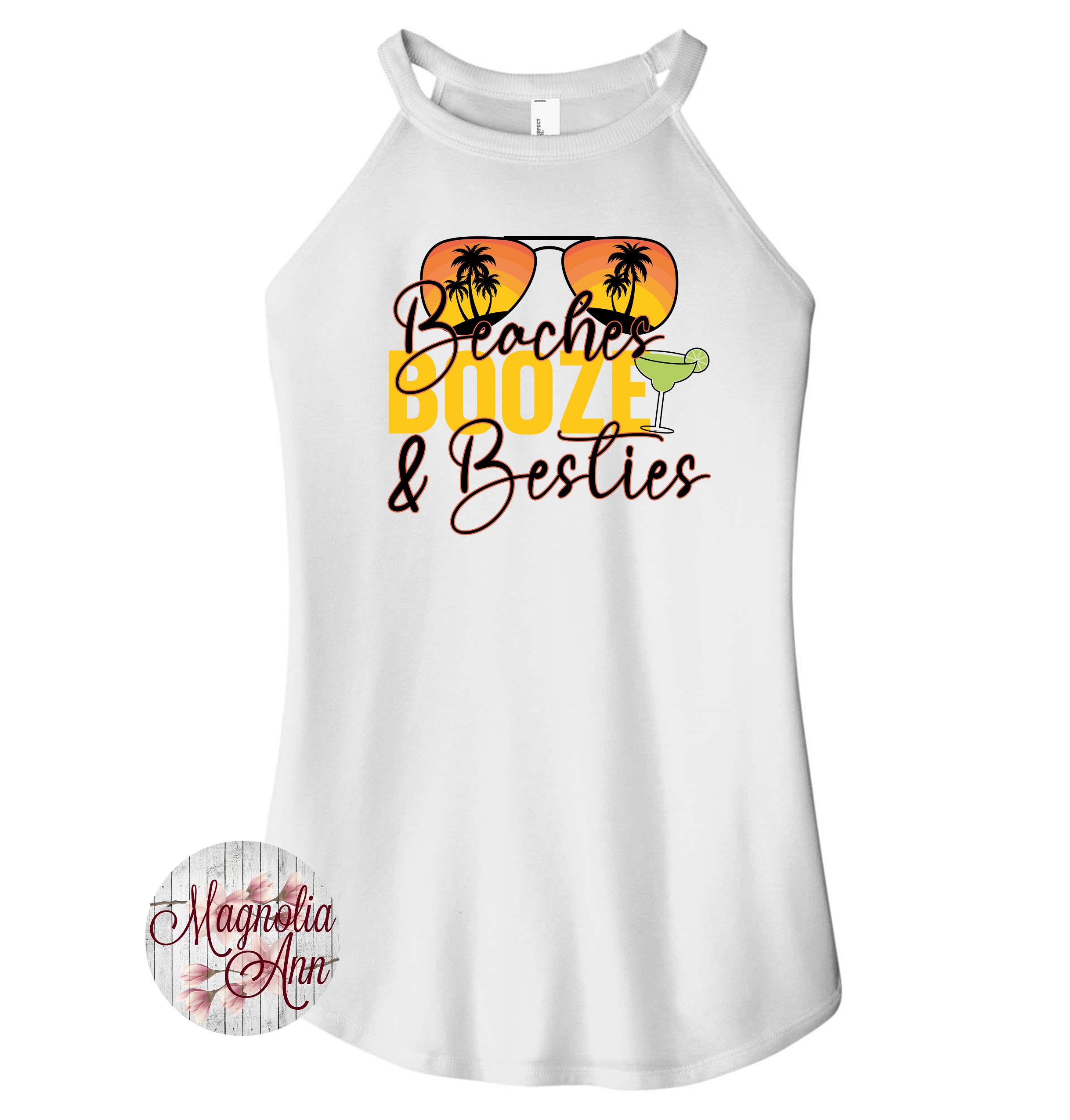 Beaches Booze and Besties Rocker Tank Top