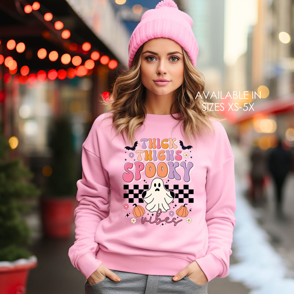 Thick Thighs Spooky Vibes Halloween Adult Pullover Sweatshirt