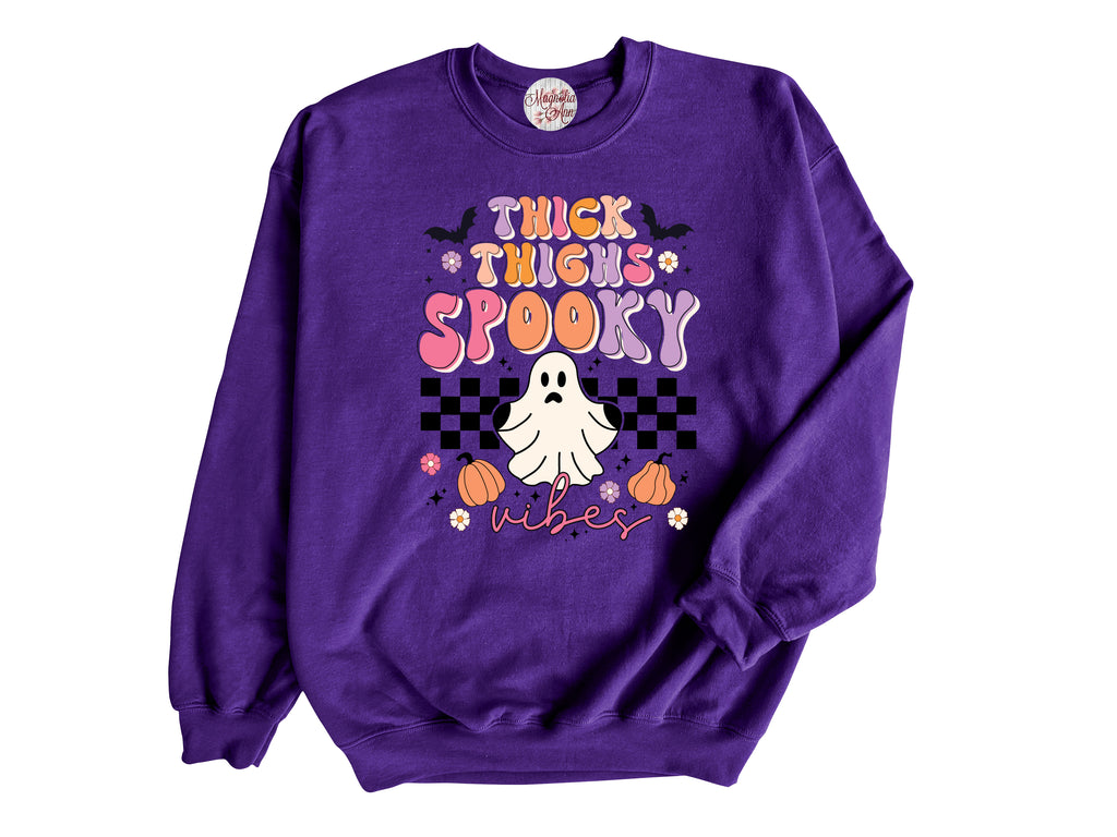Thick Thighs Spooky Vibes Halloween Adult Pullover Sweatshirt