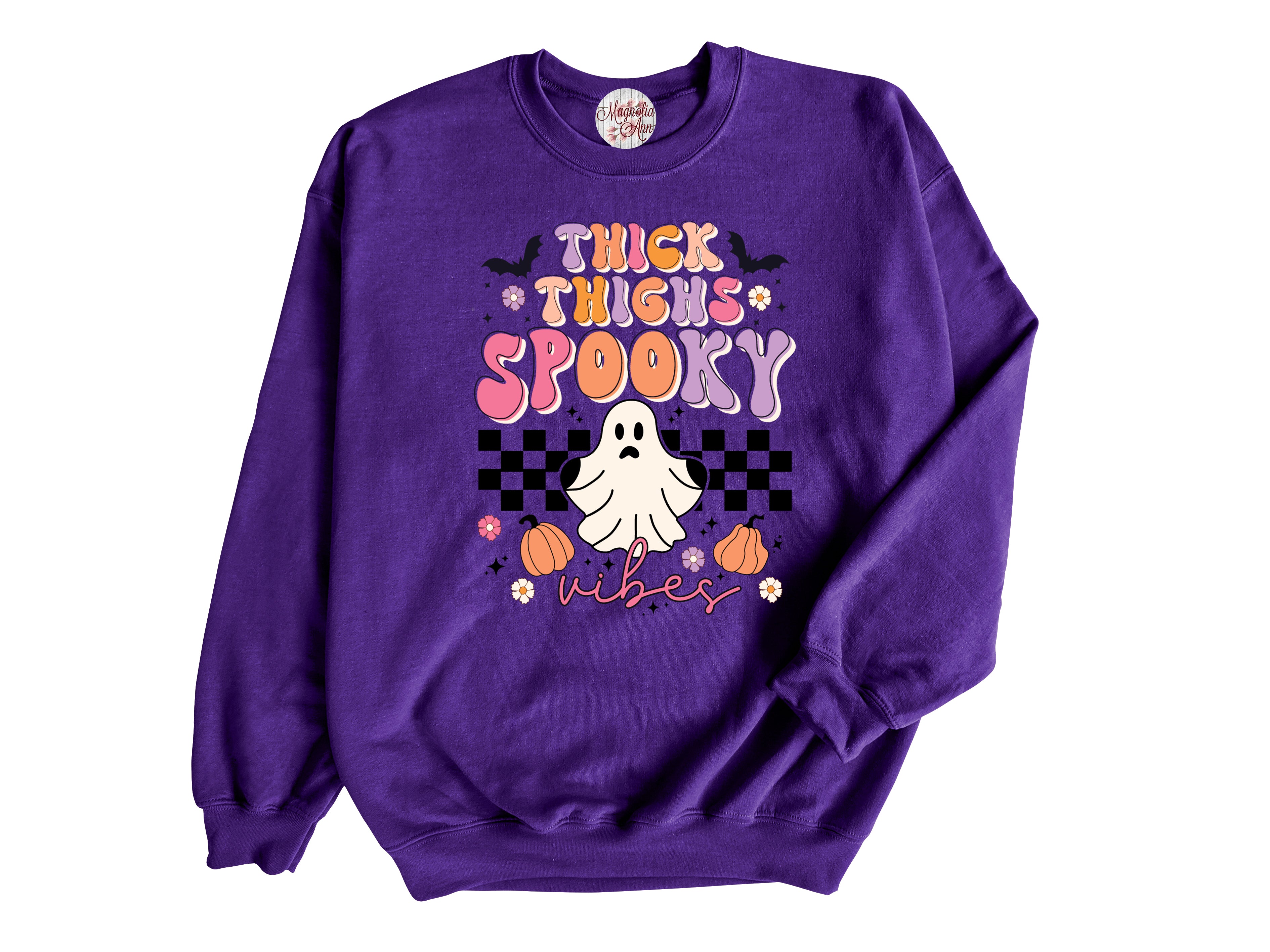 Thick Thighs Spooky Vibes Halloween Adult Pullover Sweatshirt