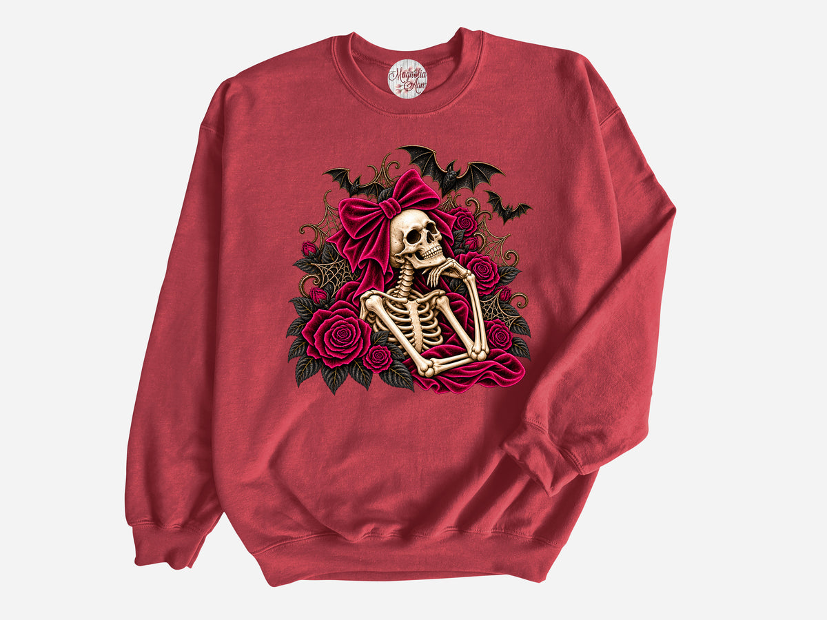 Skeleton with Velvet Bow Halloween Pullover Sweatshirt