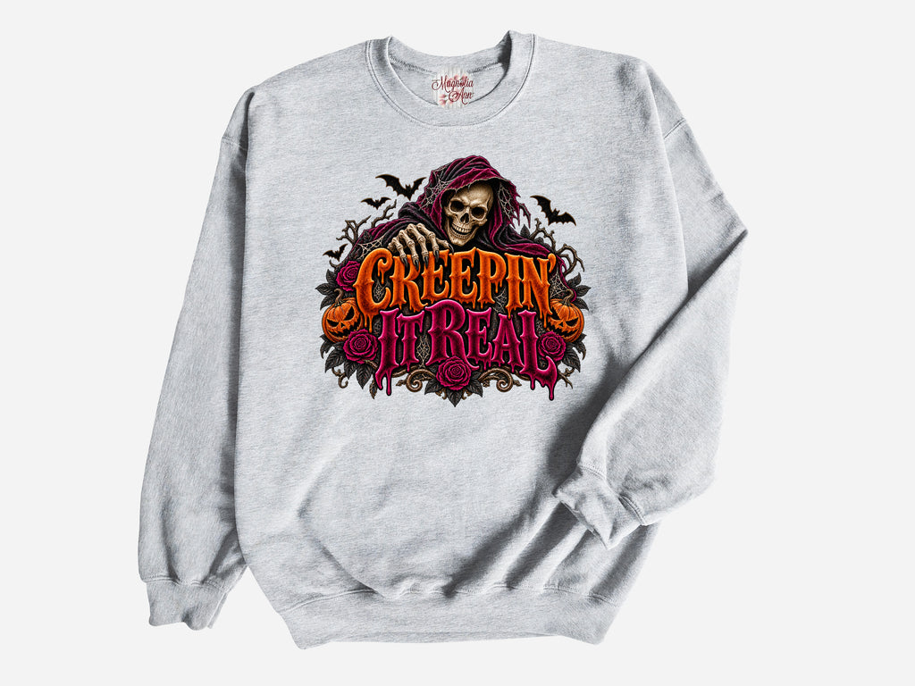 Creepin' It Real Velvet Halloween Pullover Sweatshirt