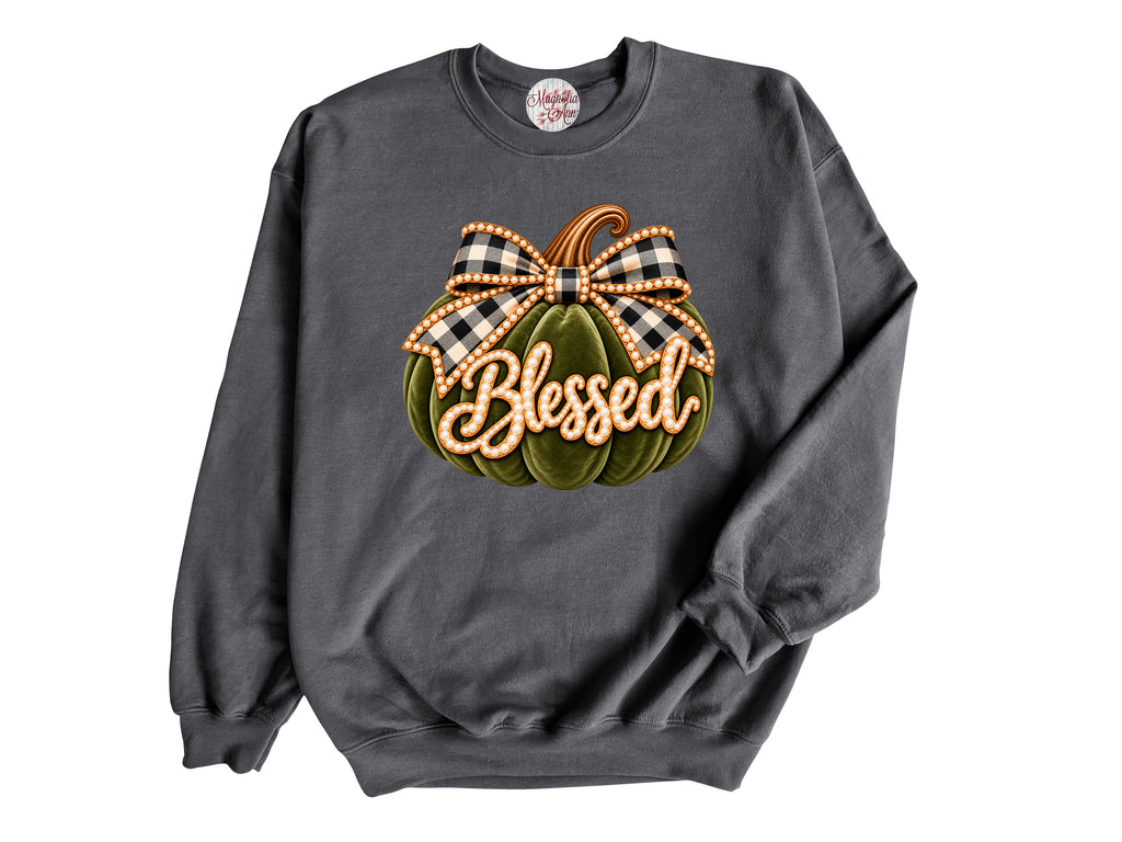 Blessed Velvet Pumpkin Pullover Sweatshirt
