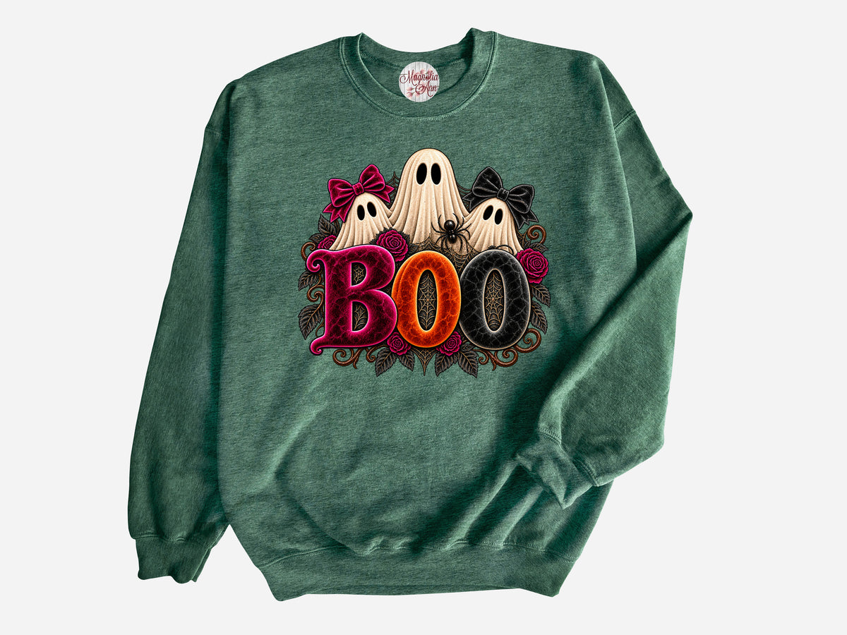 Velvet Boo Ghost Halloween Pullover Sweatshirt