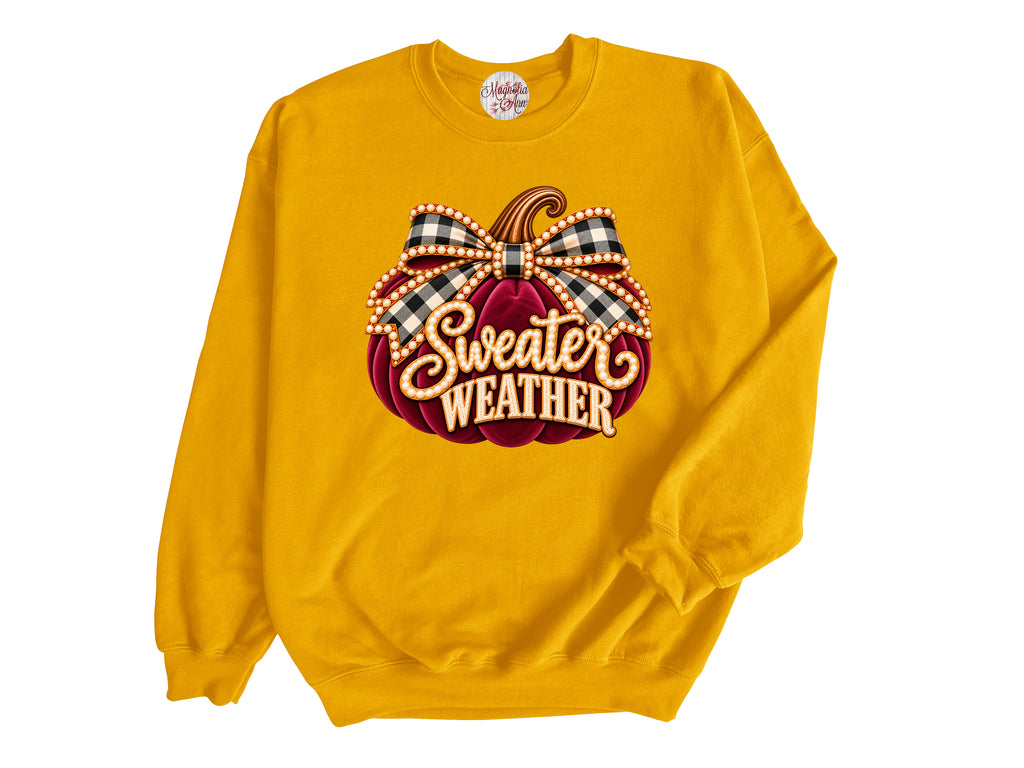 Sweater Weather Velvet Pumpkin Pullover Sweatshirt