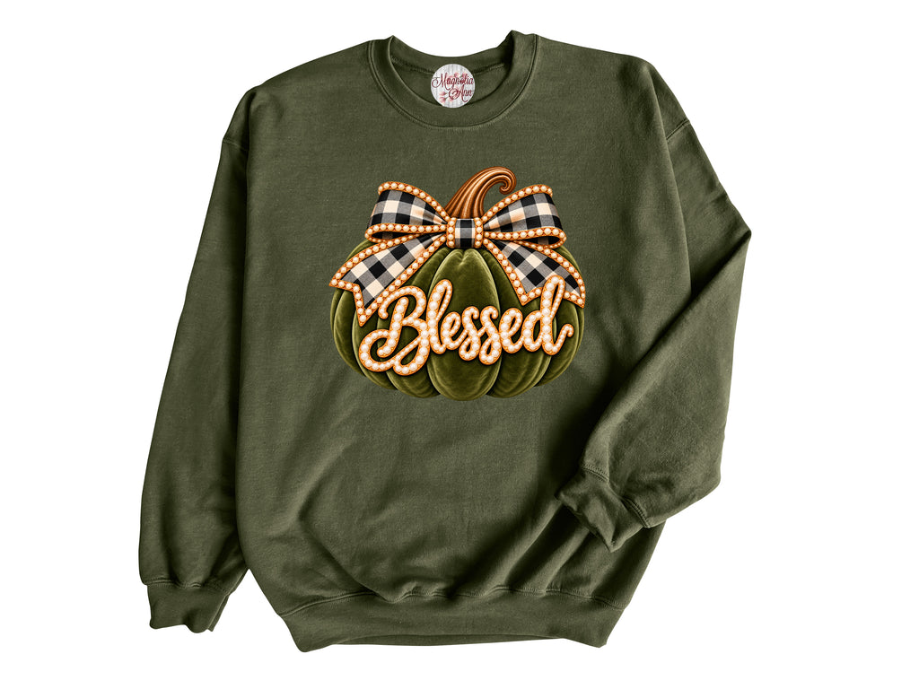 Blessed Velvet Pumpkin Pullover Sweatshirt