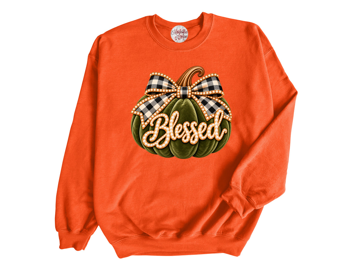 Blessed Velvet Pumpkin Pullover Sweatshirt