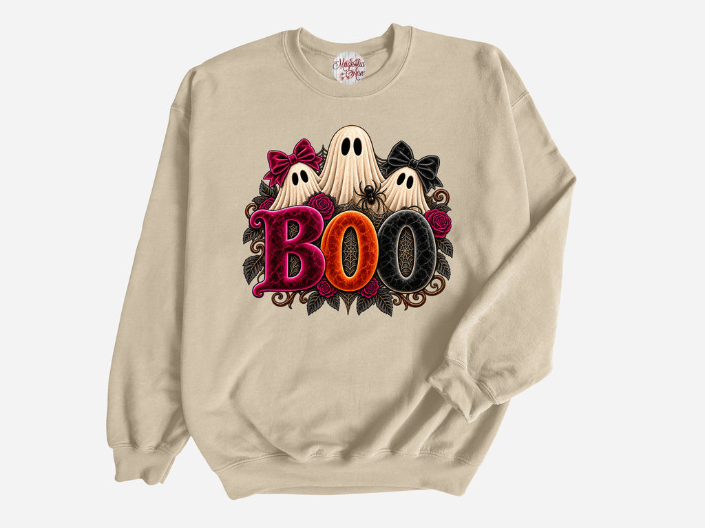 Velvet Boo Ghost Halloween Pullover Sweatshirt