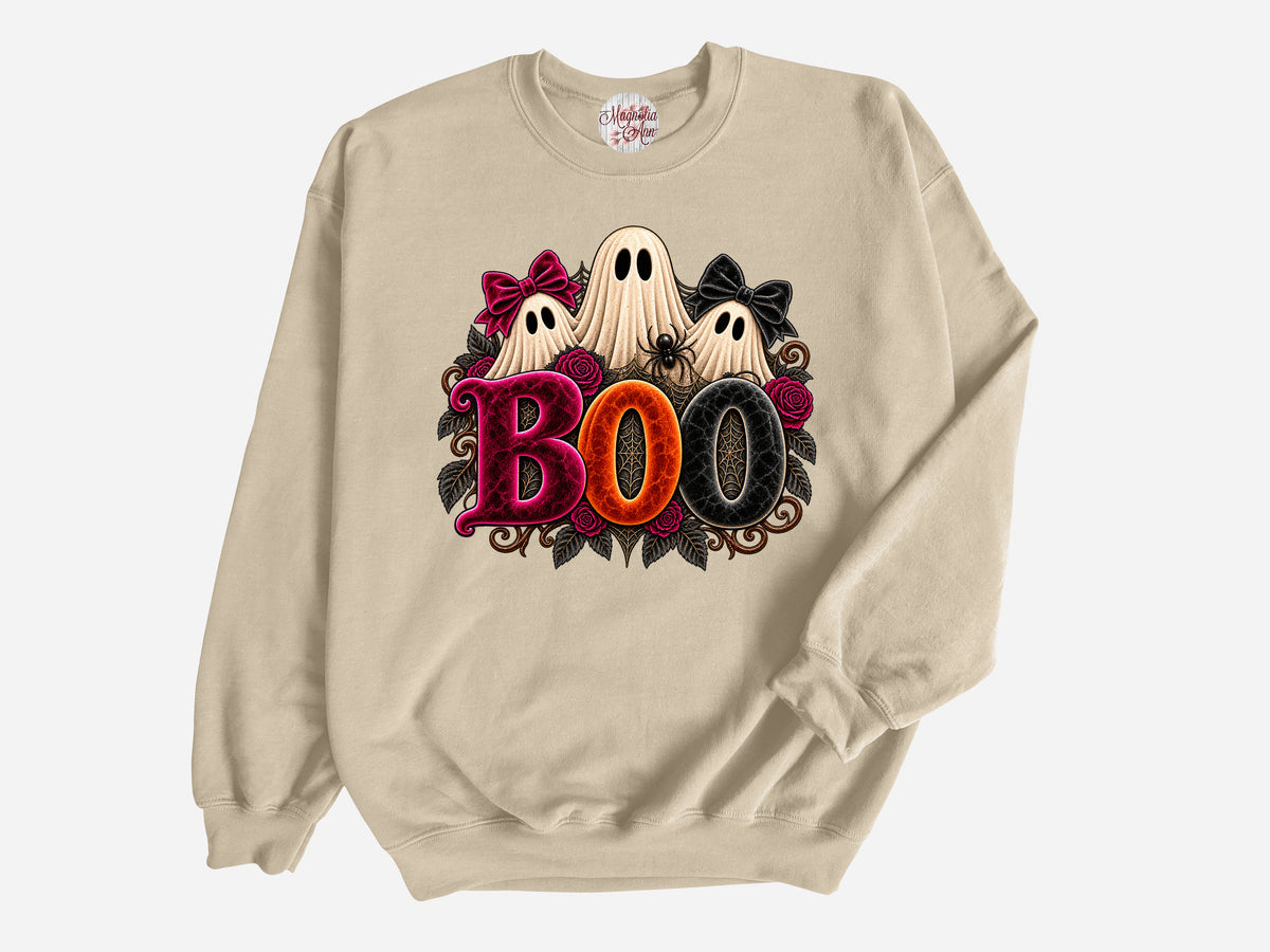 Velvet Boo Ghost Halloween Pullover Sweatshirt