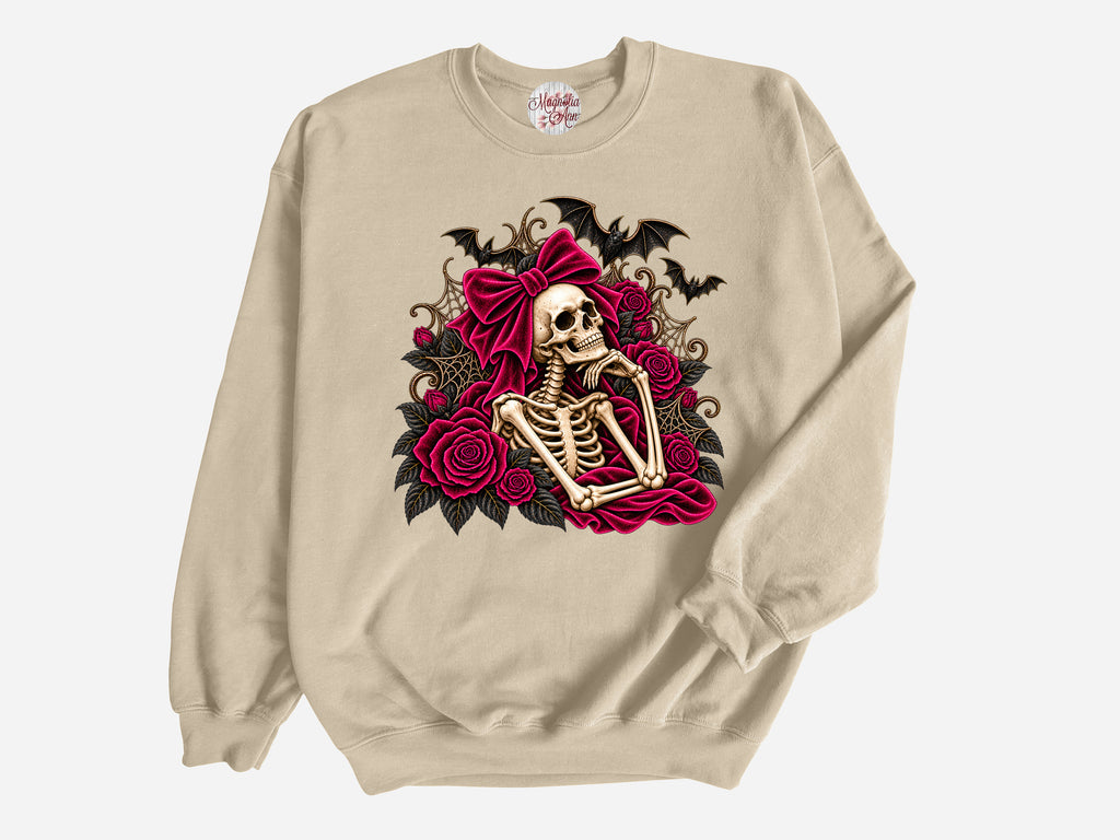 Skeleton with Velvet Bow Halloween Pullover Sweatshirt