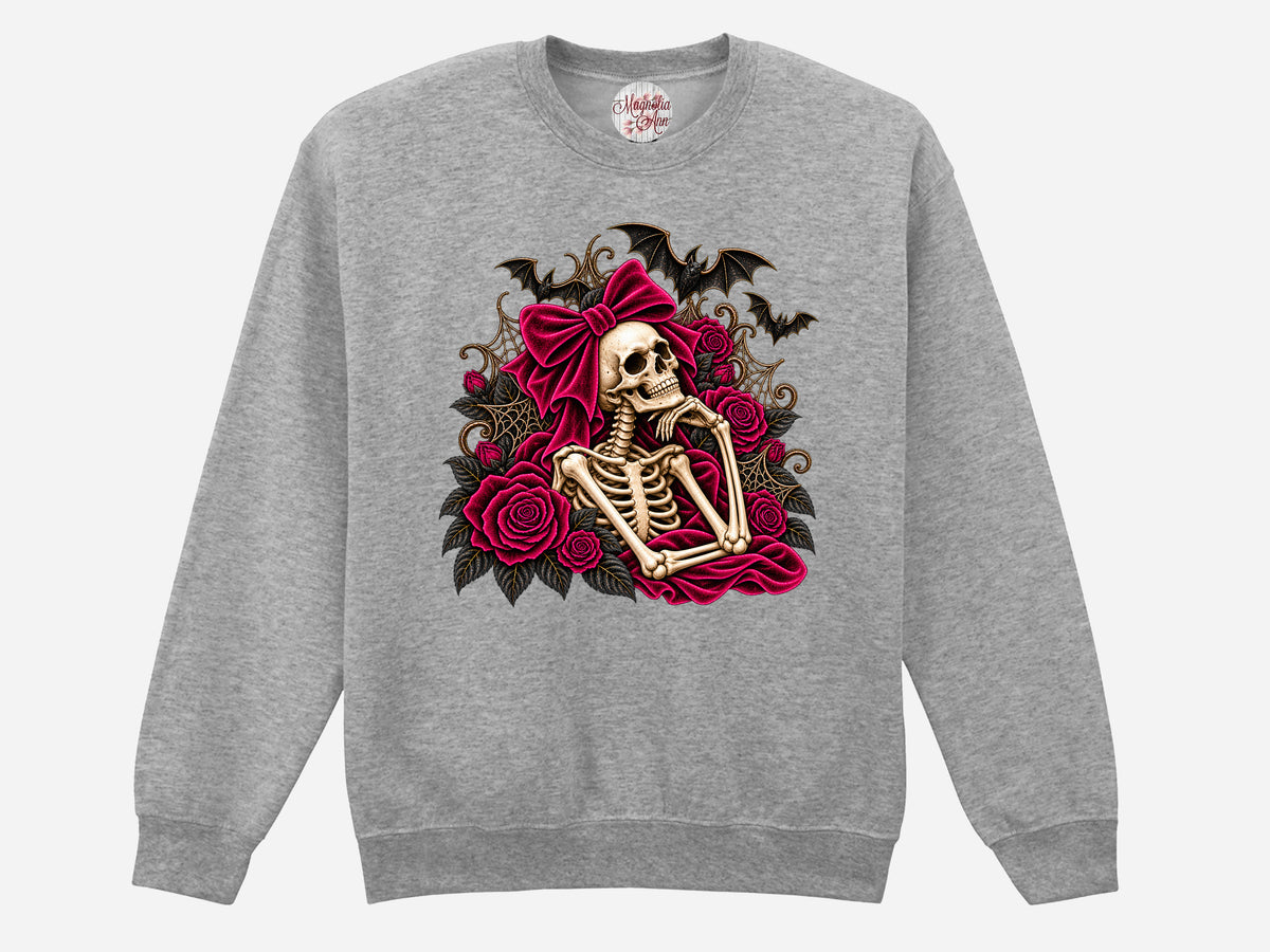 Skeleton with Velvet Bow Halloween Pullover Sweatshirt