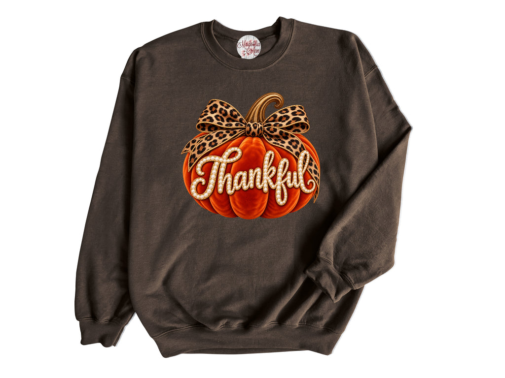 Thankful Velvet Pumpkin Pullover Sweatshirt