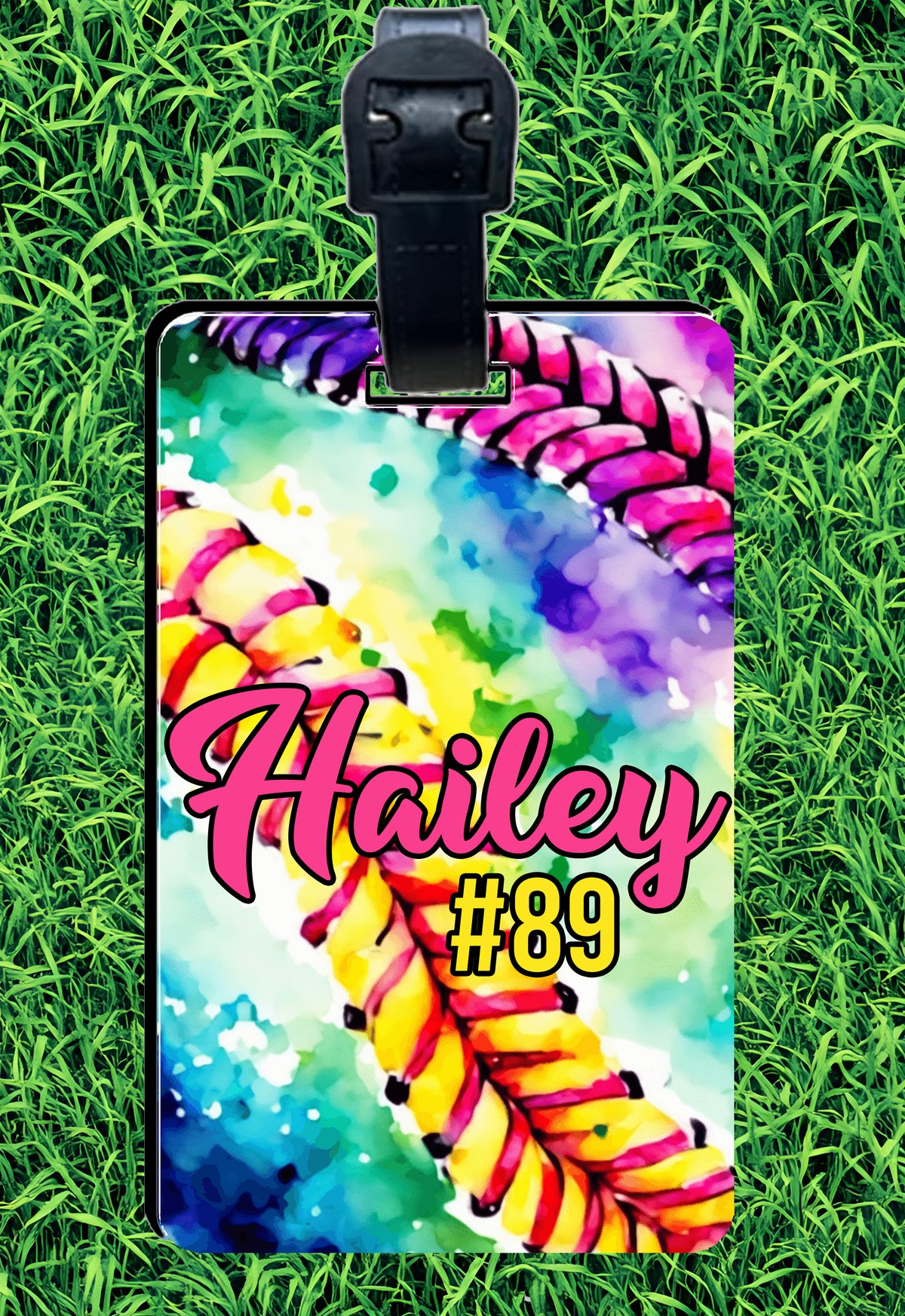Custom Watercolor Rectangle Softball Bag Tag