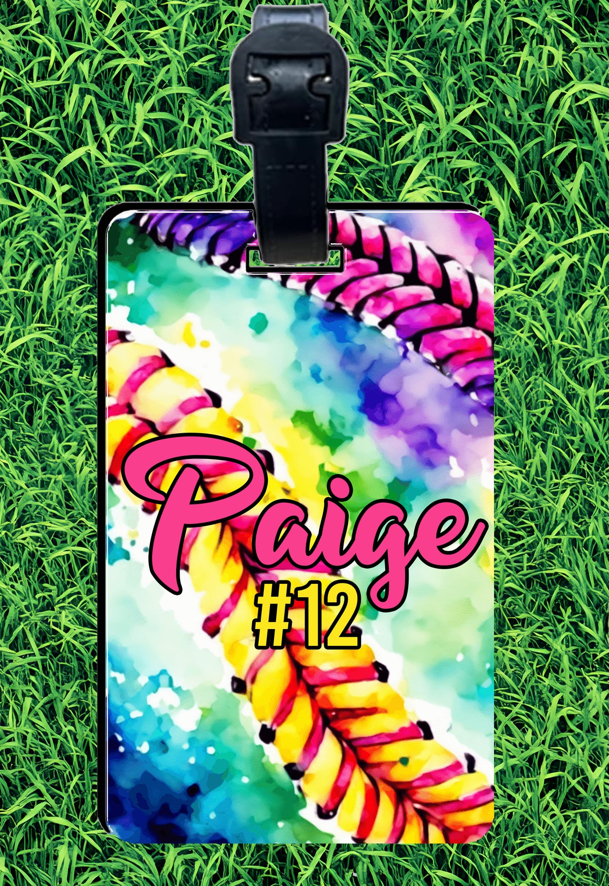Custom Watercolor Rectangle Softball Bag Tag