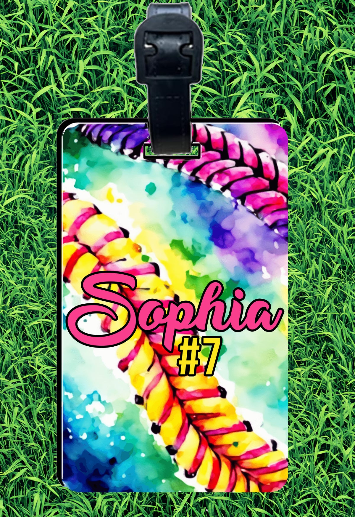 Custom Watercolor Rectangle Softball Bag Tag