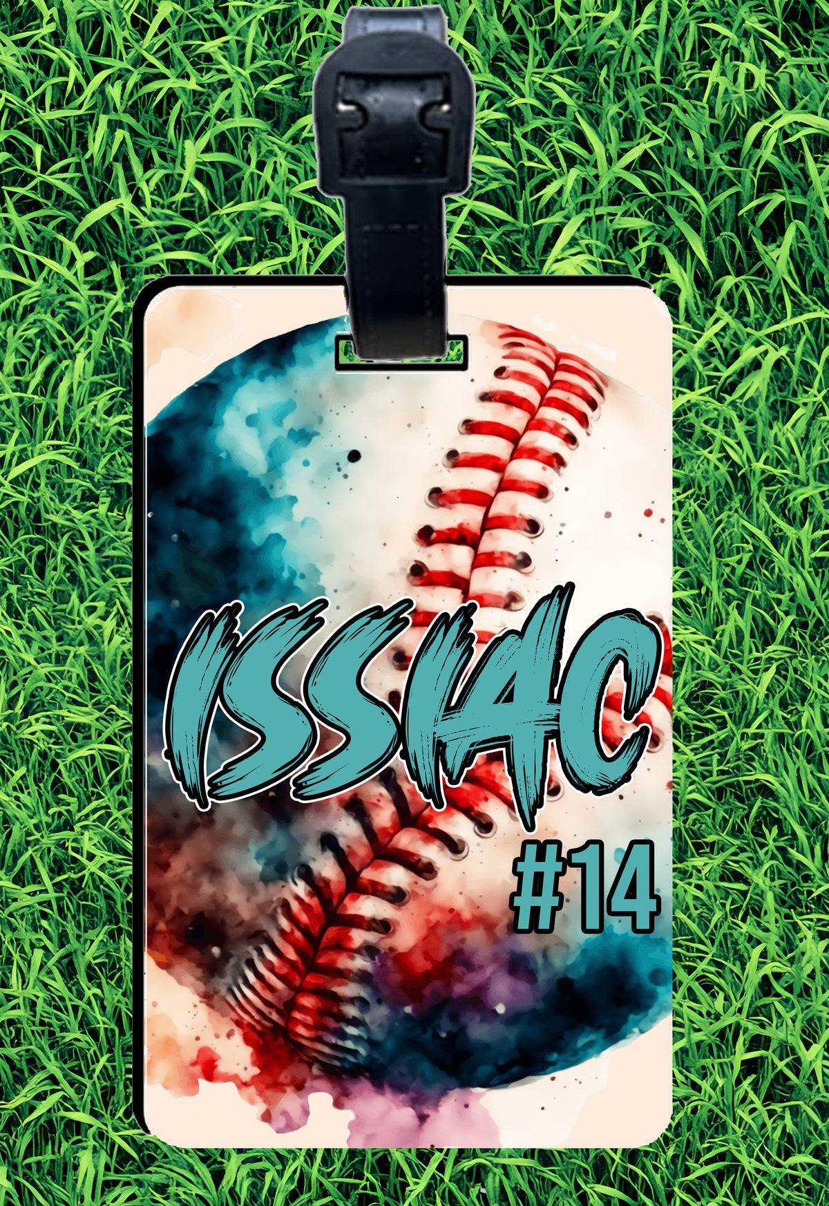 Custom Watercolor Rectangle Baseball Bag Tag