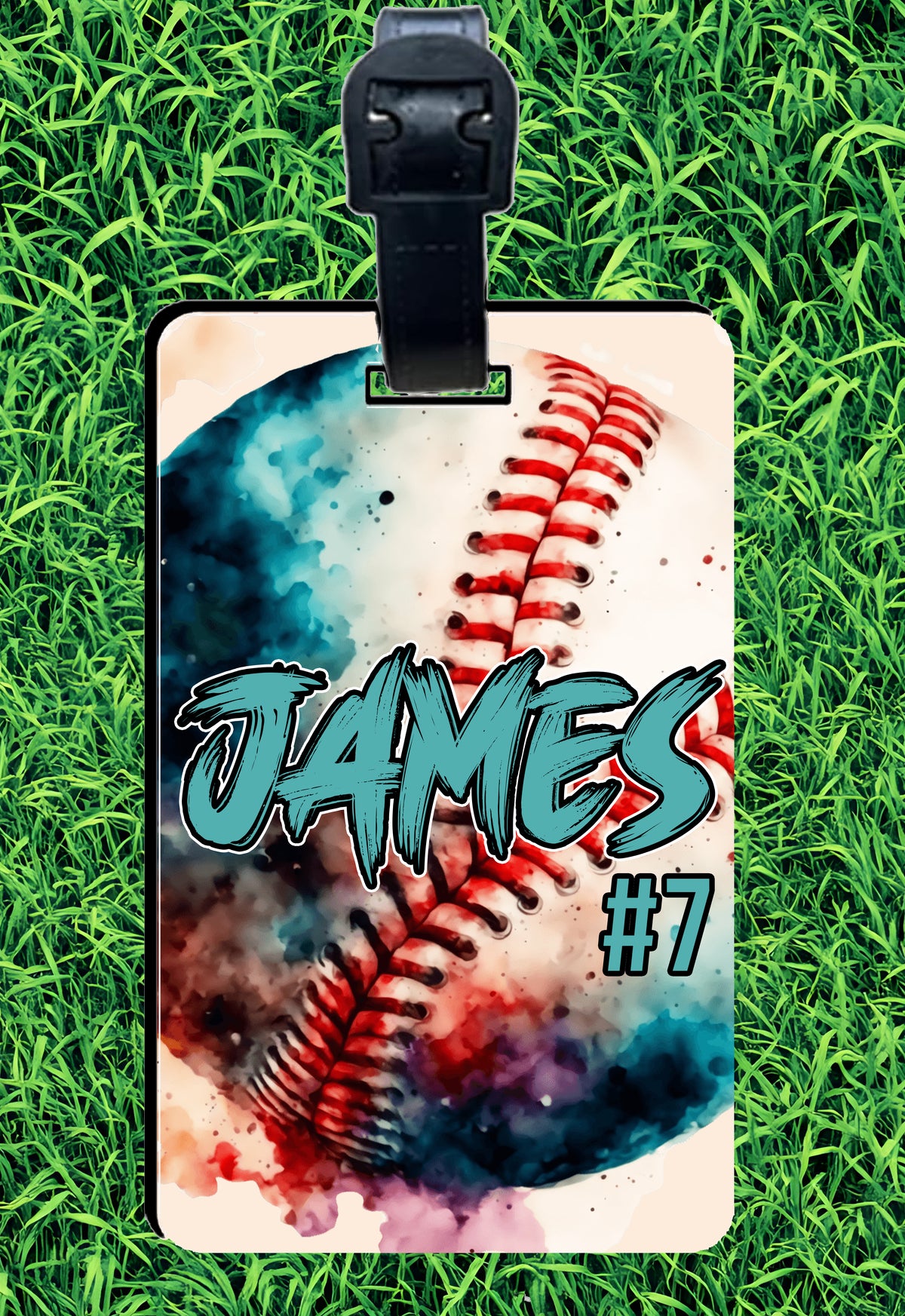 Custom Watercolor Rectangle Baseball Bag Tag