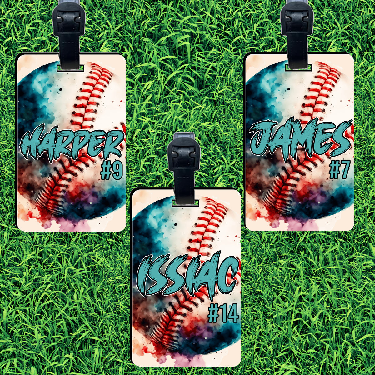 Custom Watercolor Rectangle Baseball Bag Tag