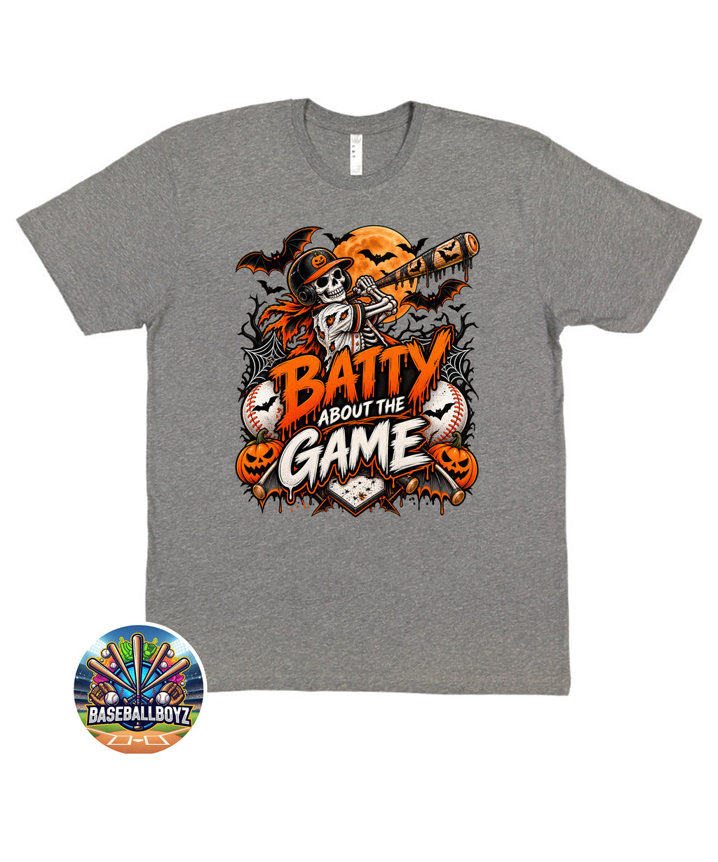 Batty About the Game Baseball Halloween Graphic T-Shirt